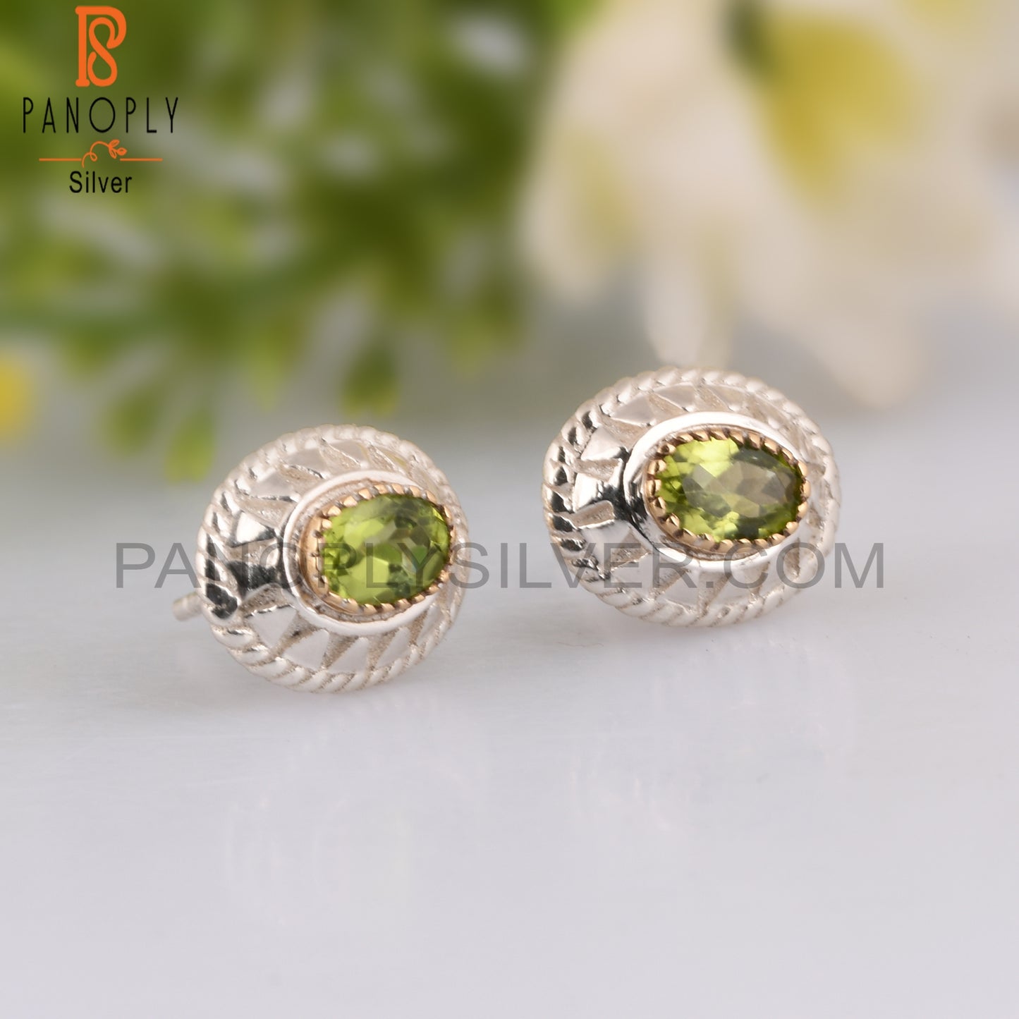 Green Peridot Oval Shape 925 Silver Engagement Earrings