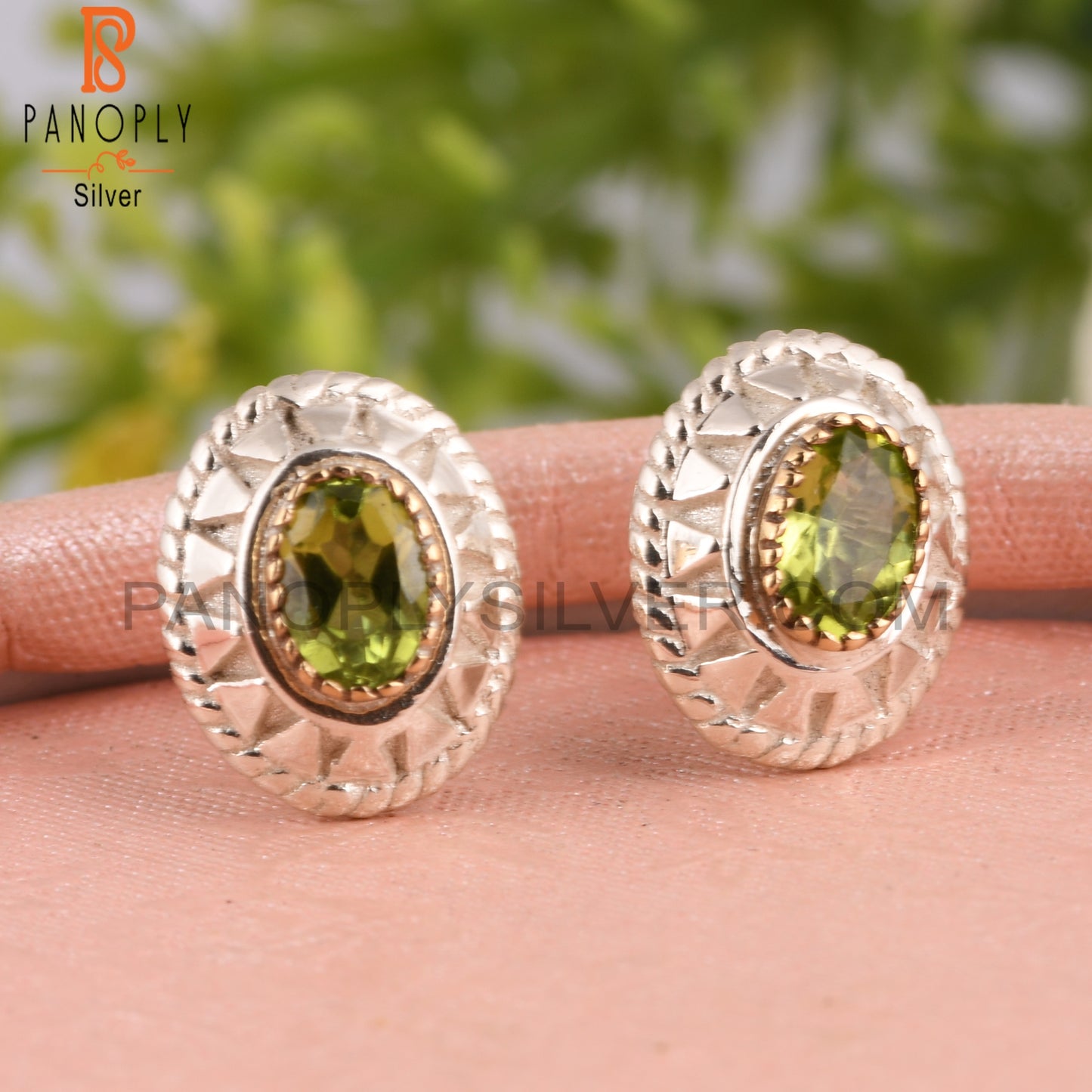 Green Peridot Oval Shape 925 Silver Engagement Earrings