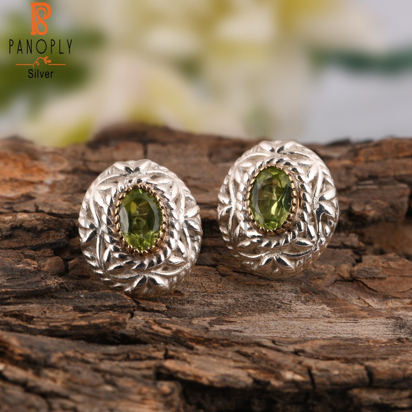 Peridot Oval Shape 925 Sterling Silver Stamp Earrings