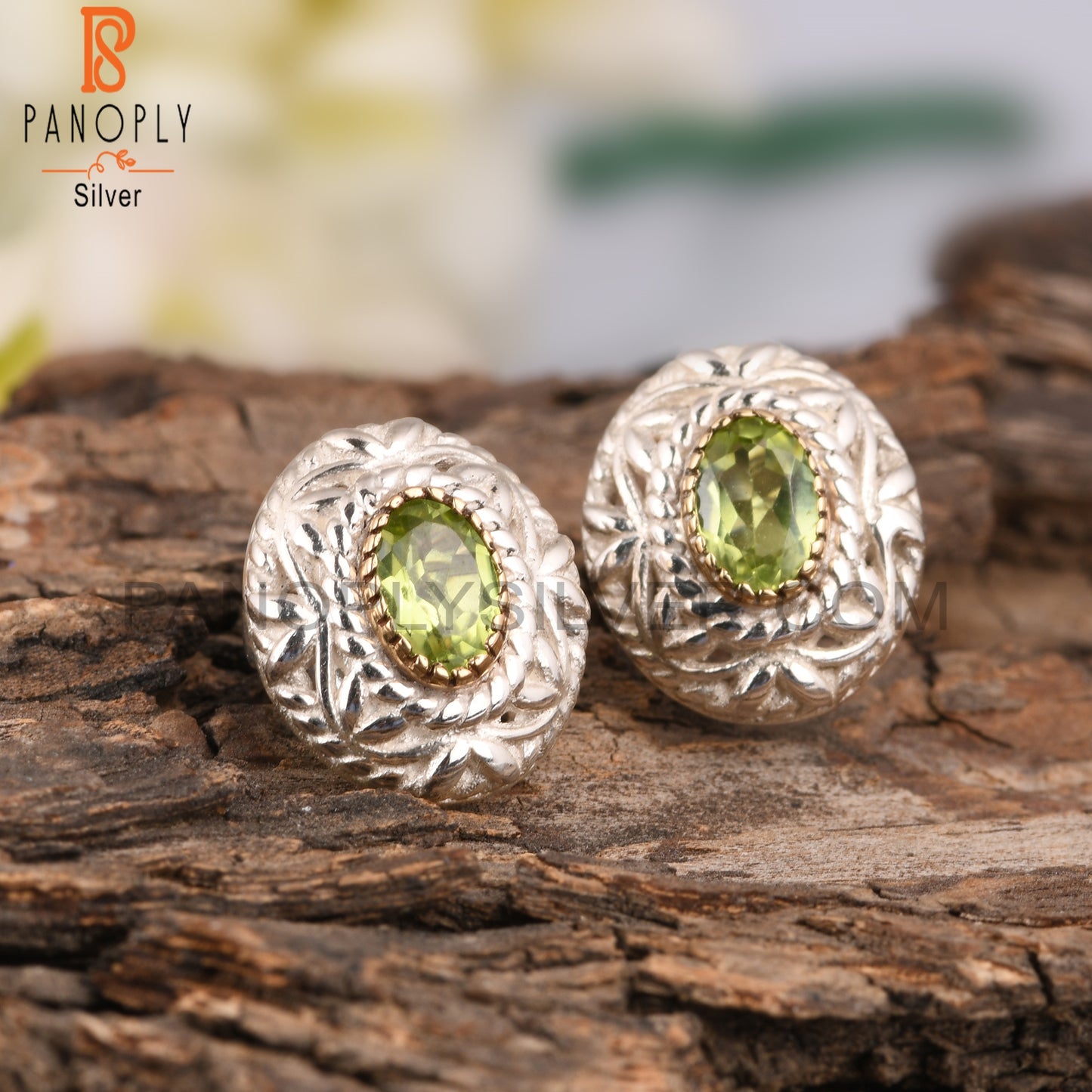 Peridot Oval Shape 925 Sterling Silver Stamp Earrings