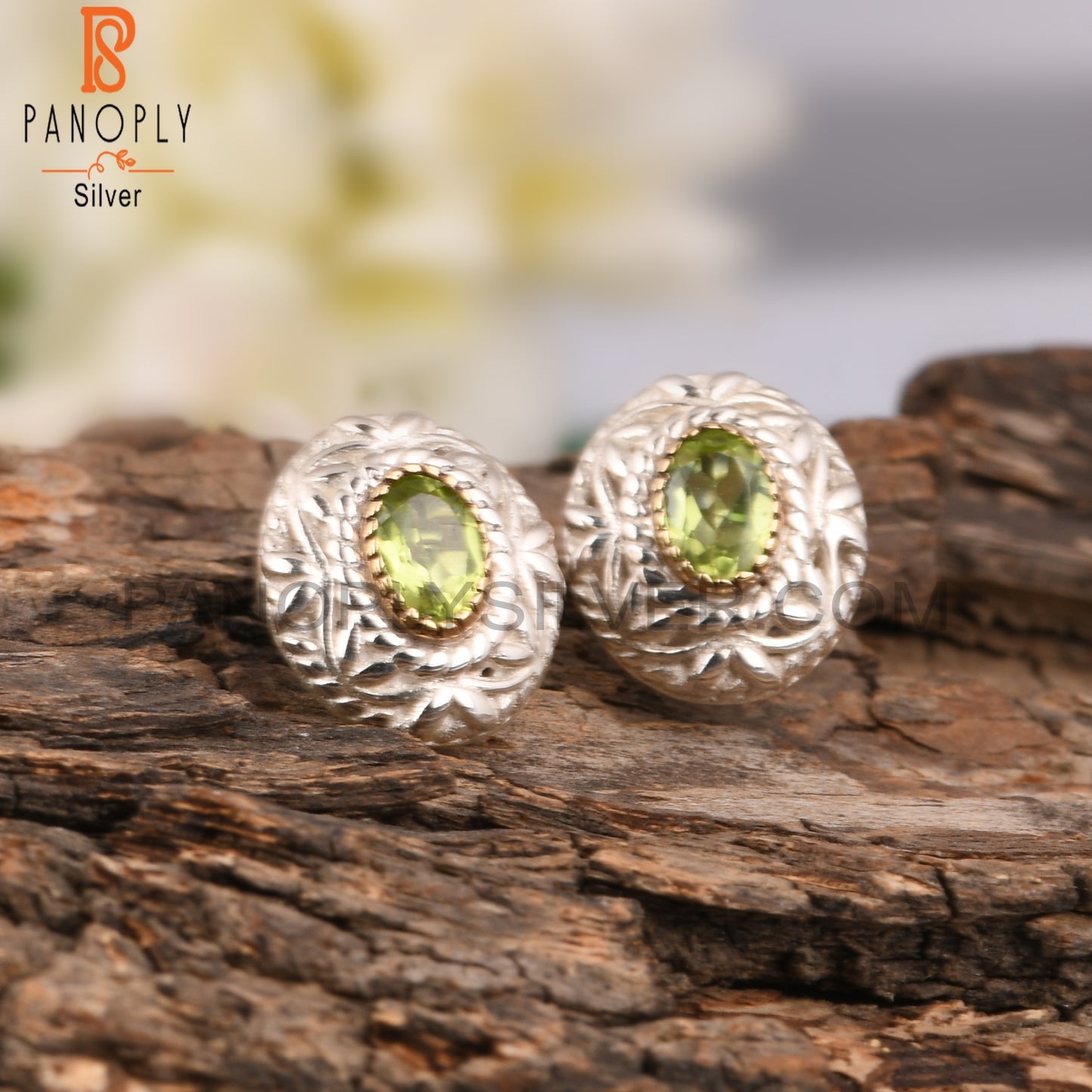 Peridot Oval Shape 925 Sterling Silver Stamp Earrings