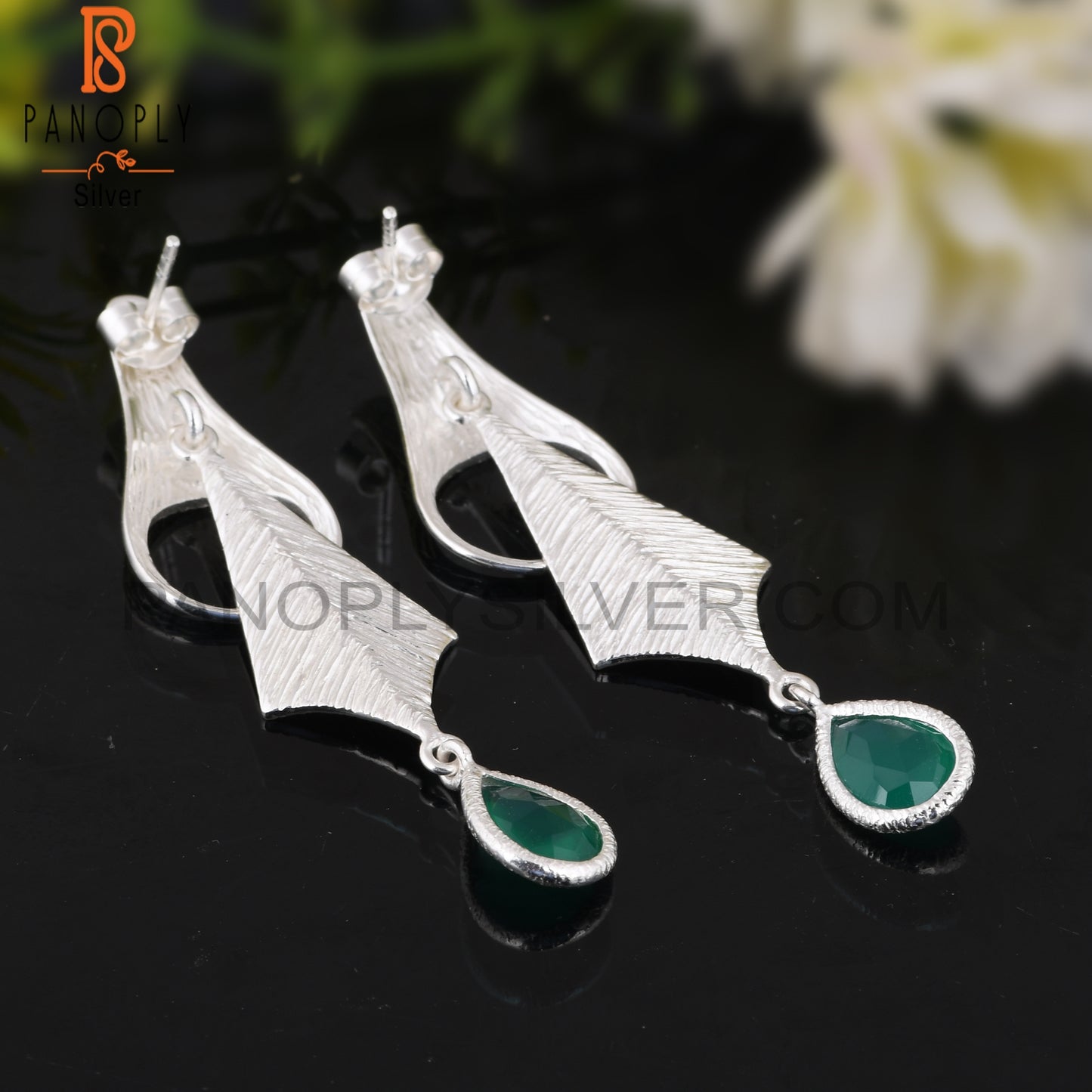 Green Onyx 925 Silver Unique Beautiful Statement Earrings