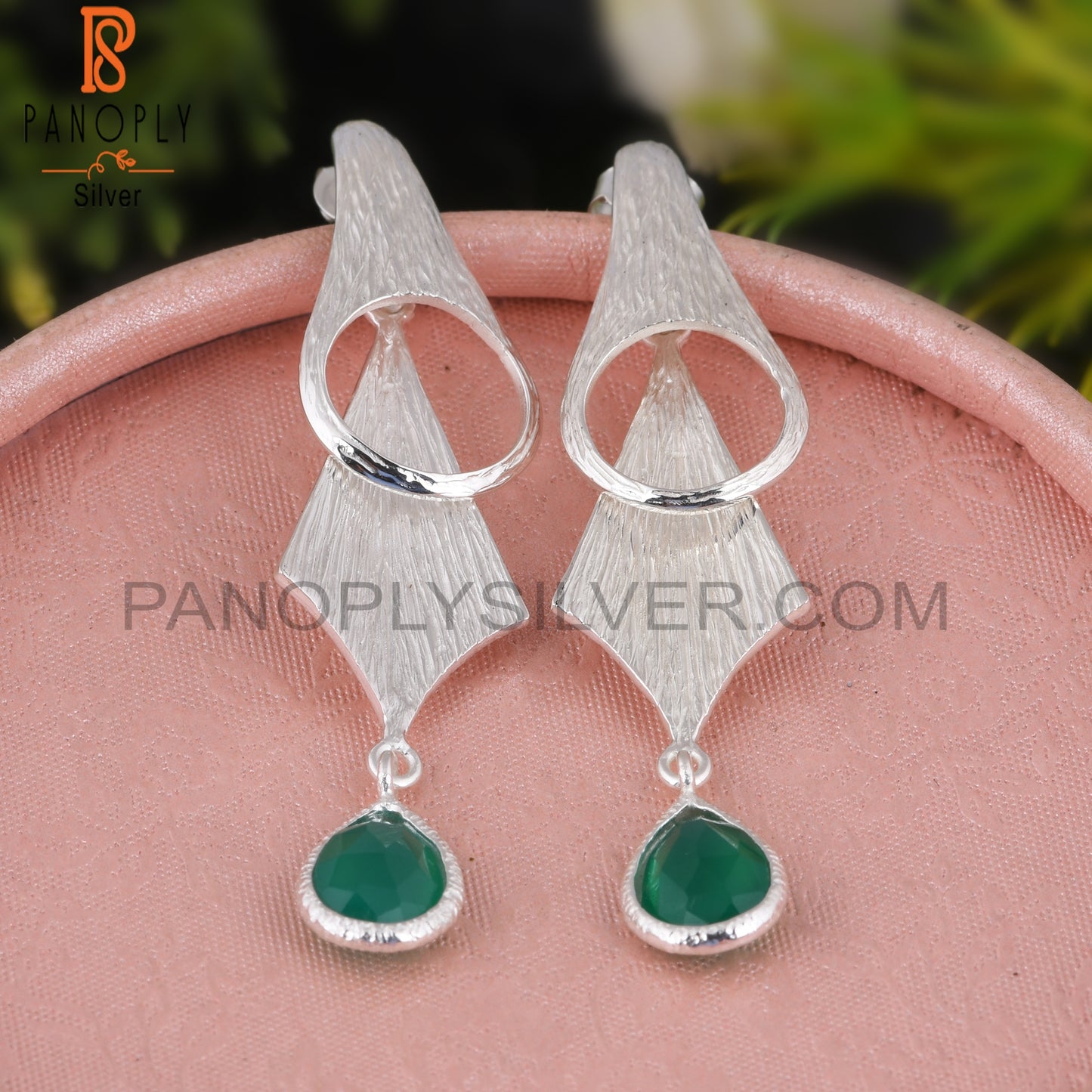 Green Onyx 925 Silver Unique Beautiful Statement Earrings
