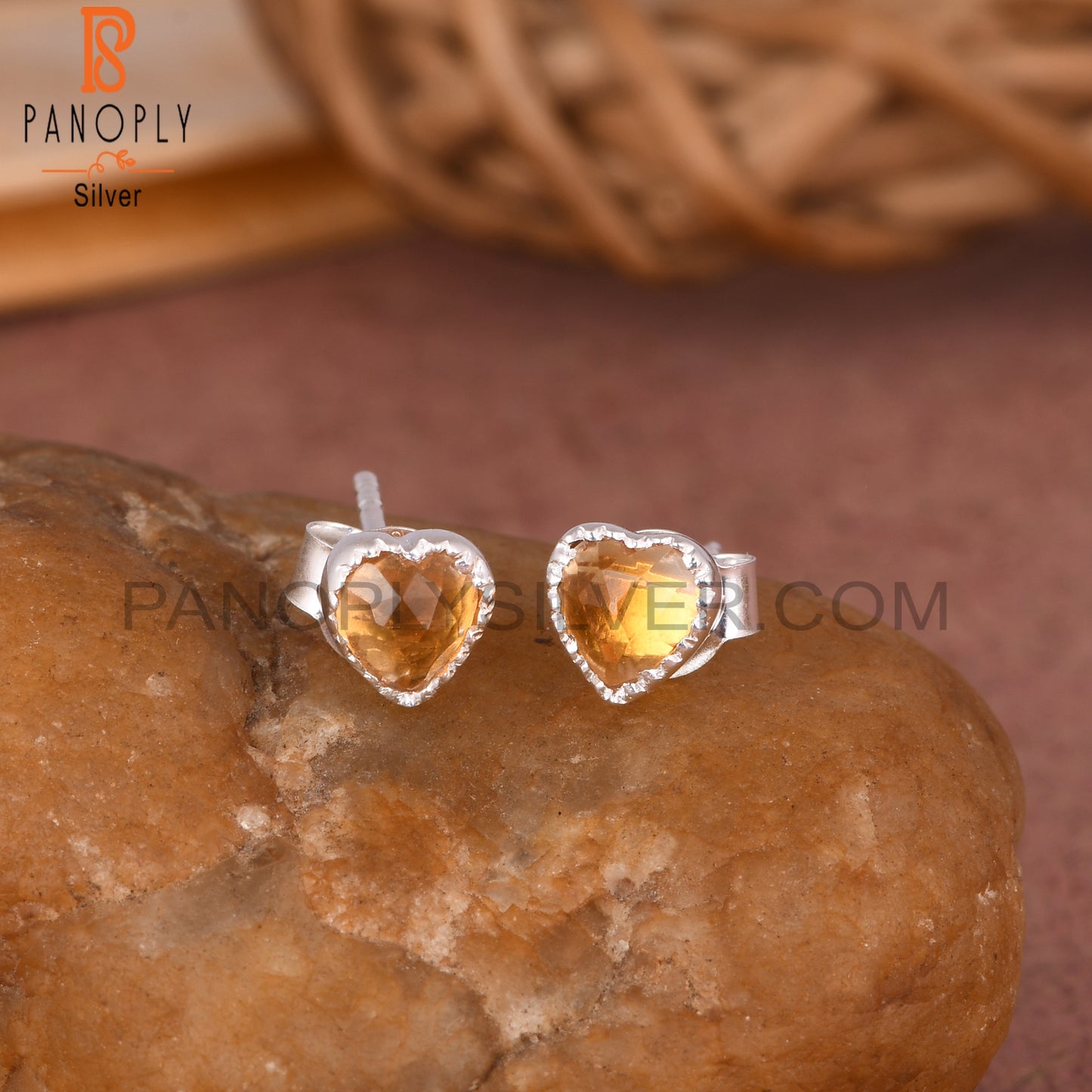 Citrine Heart 925 Sterling Silver Earrings