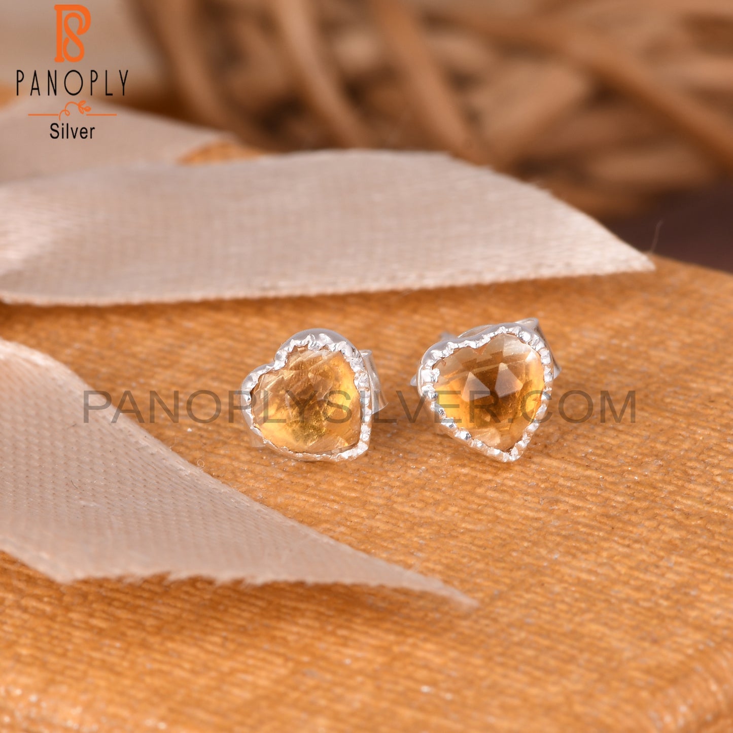 Citrine Heart 925 Sterling Silver Earrings
