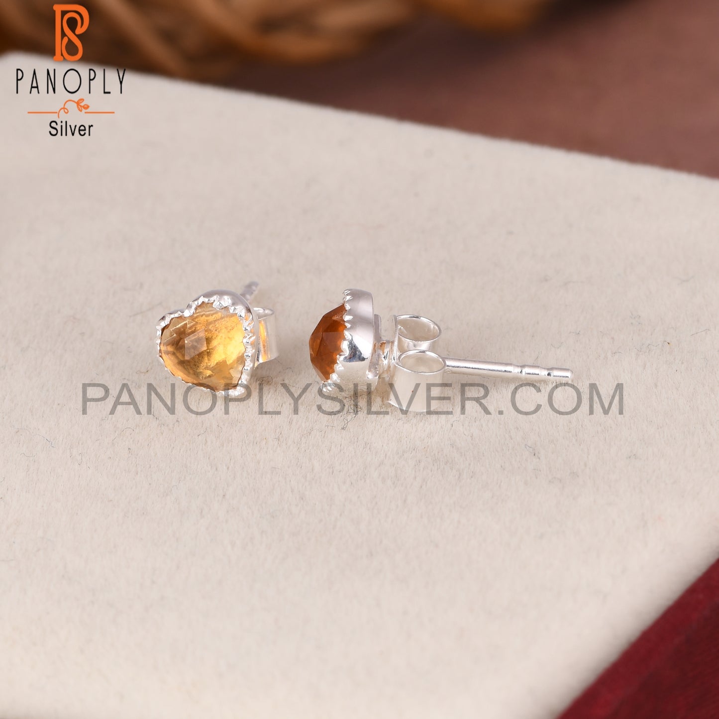 Citrine Heart 925 Sterling Silver Earrings