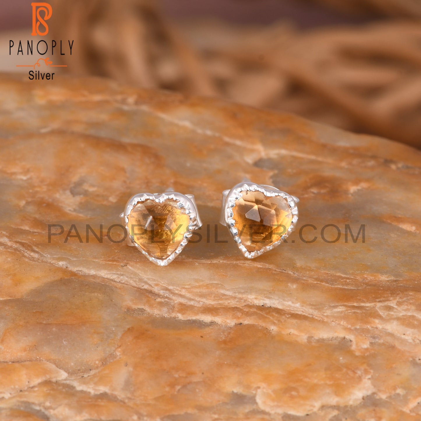 Citrine Heart 925 Sterling Silver Earrings