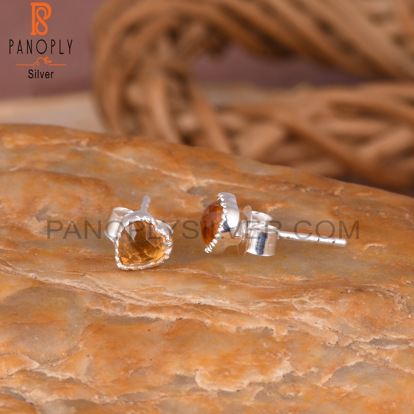 Citrine Heart 925 Sterling Silver Earrings