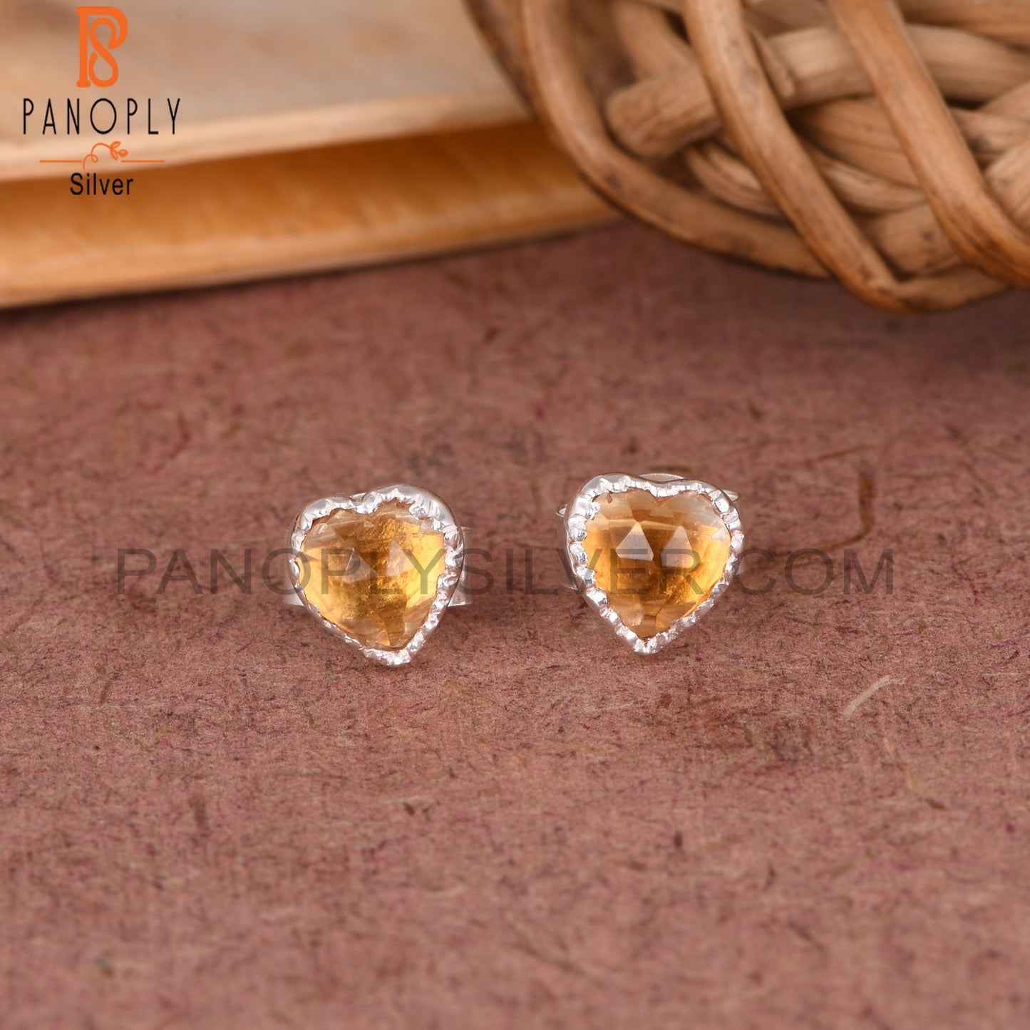 Citrine Heart 925 Sterling Silver Earrings