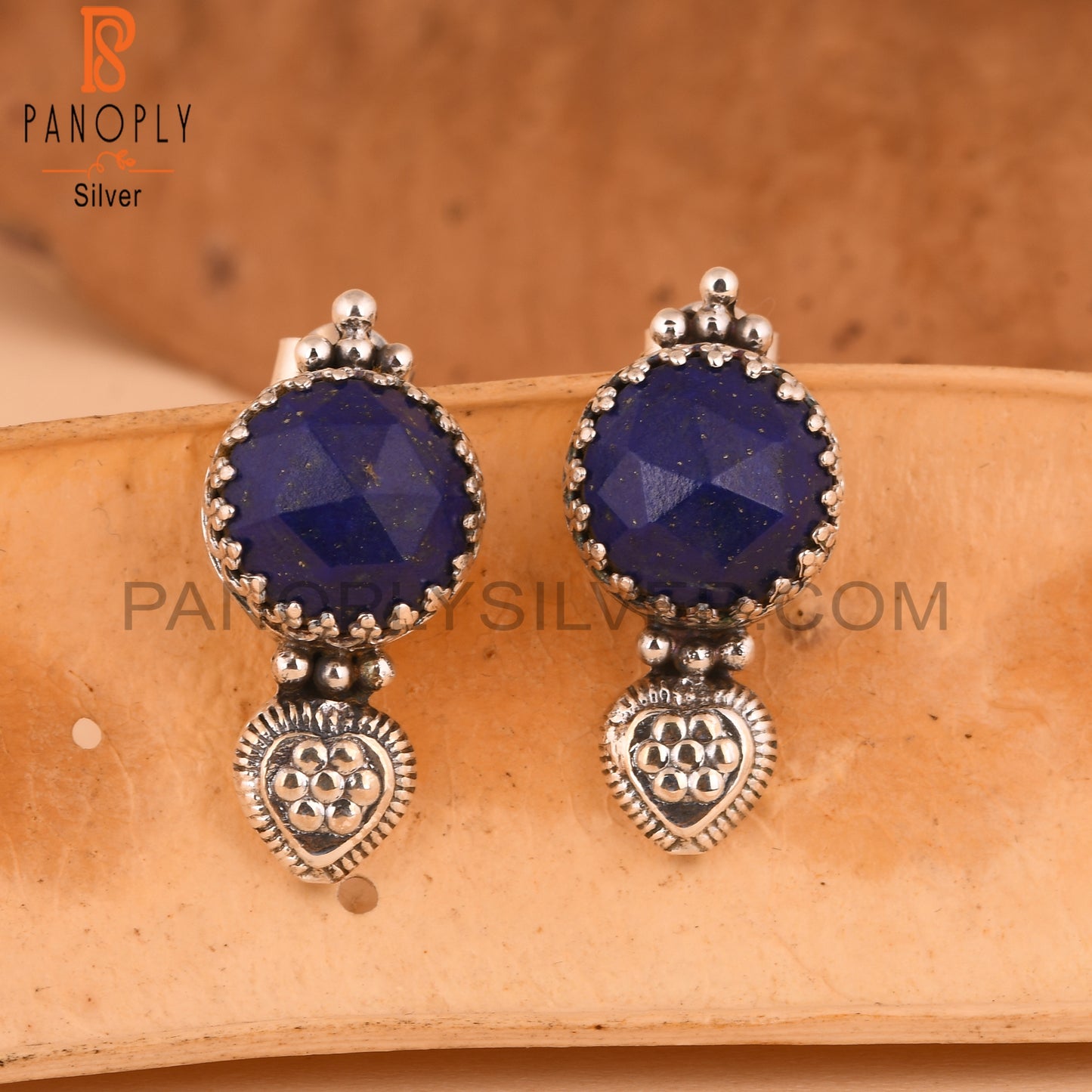 Lapis Lazuli Round 925 Sterling Silver Earrings