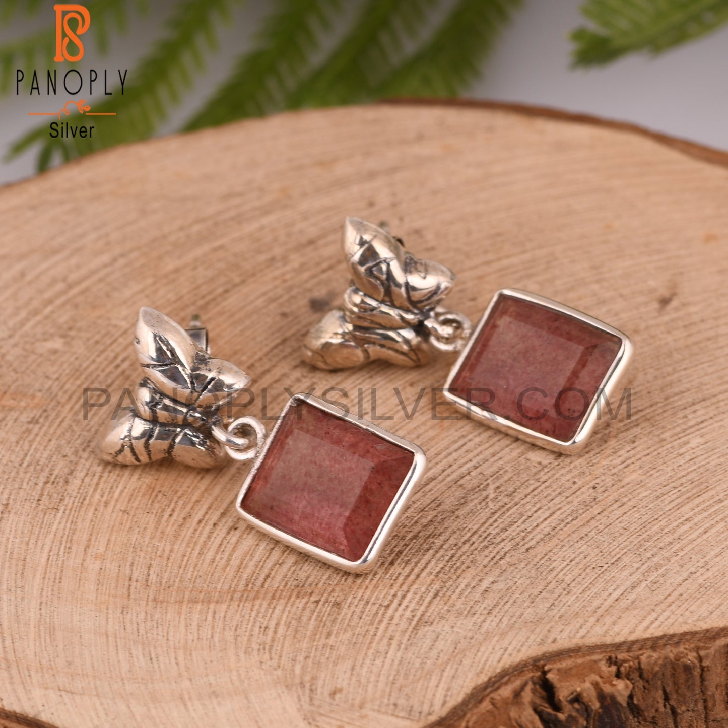 Strawberry Quartz Beguette 925 Sterling Silver Earrings