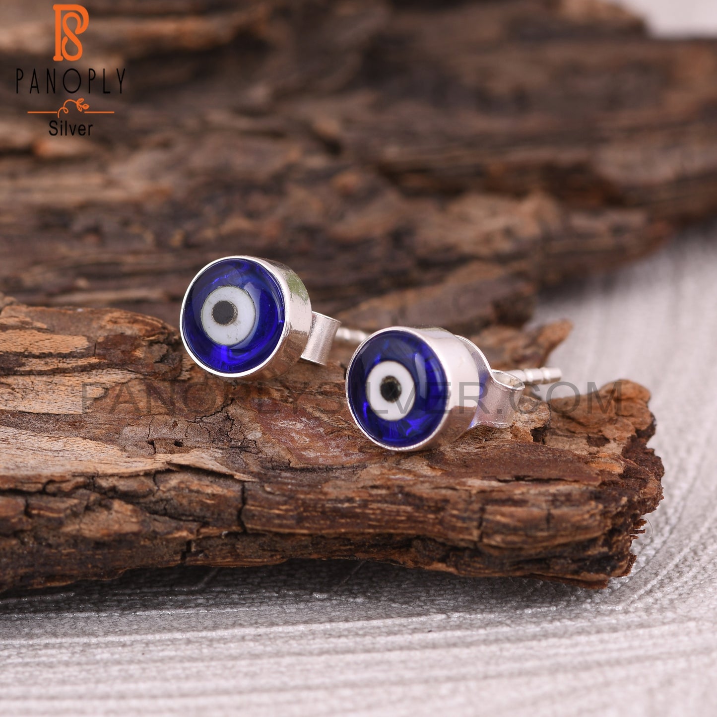 Blue Resin Evil Eye 925 Sterling Silver Stud Earrings