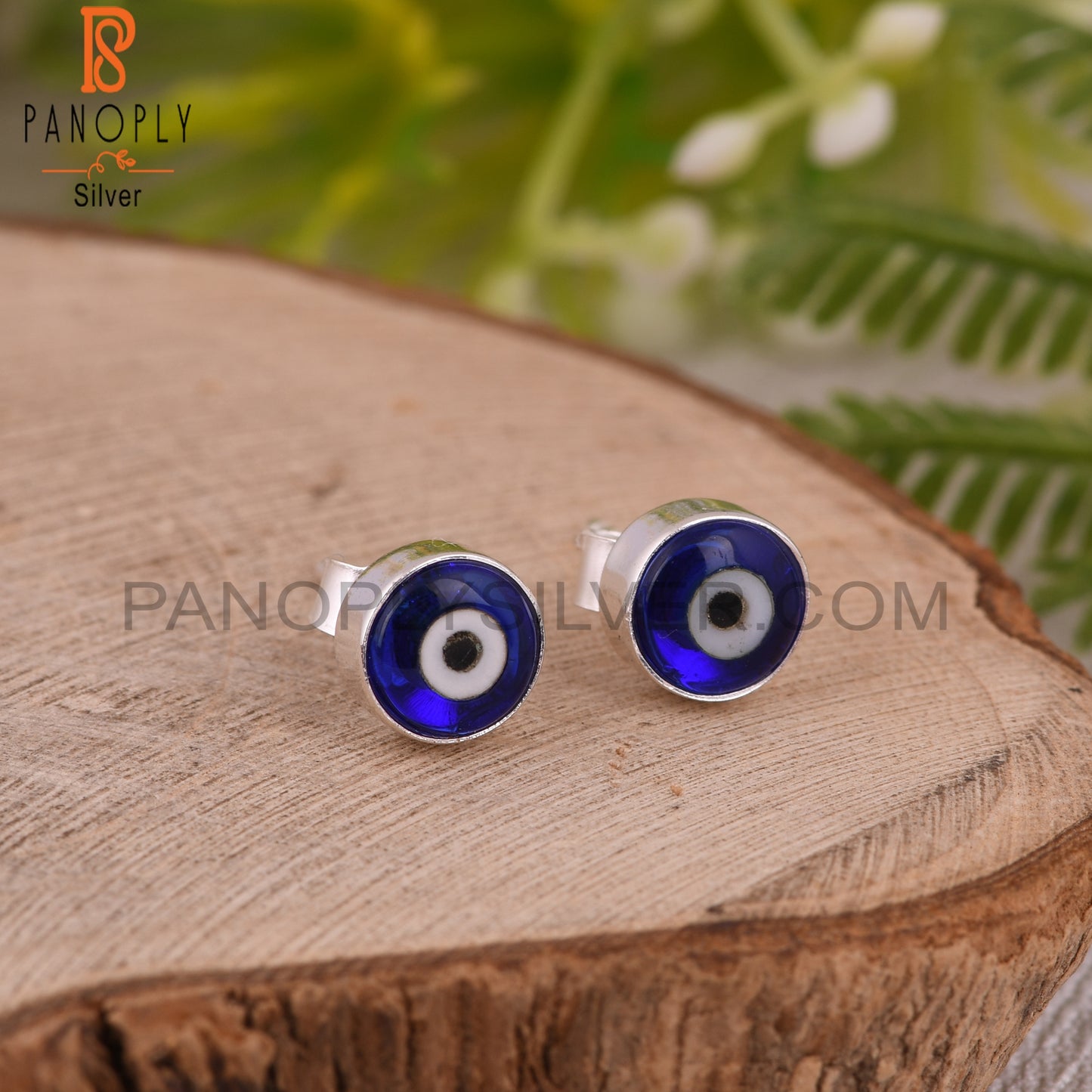 Blue Resin Evil Eye 925 Sterling Silver Stud Earrings