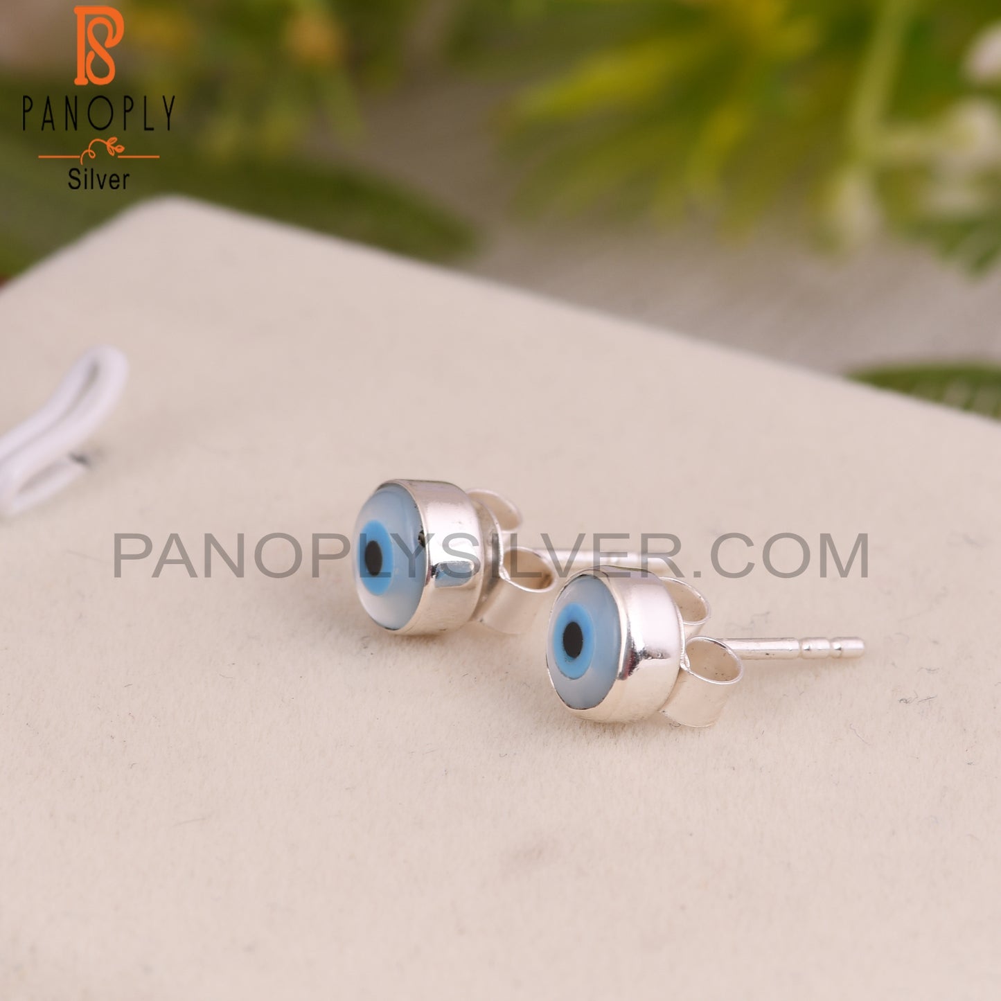 Mother of Pearl Evil Eye 925 Sterling Silver Earrings Studs