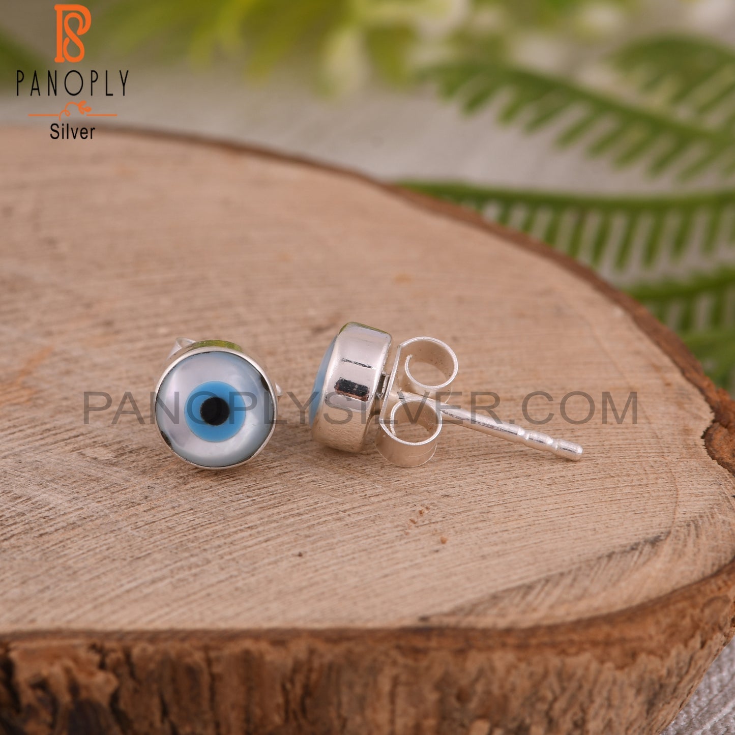 Mother of Pearl Evil Eye 925 Sterling Silver Earrings Studs