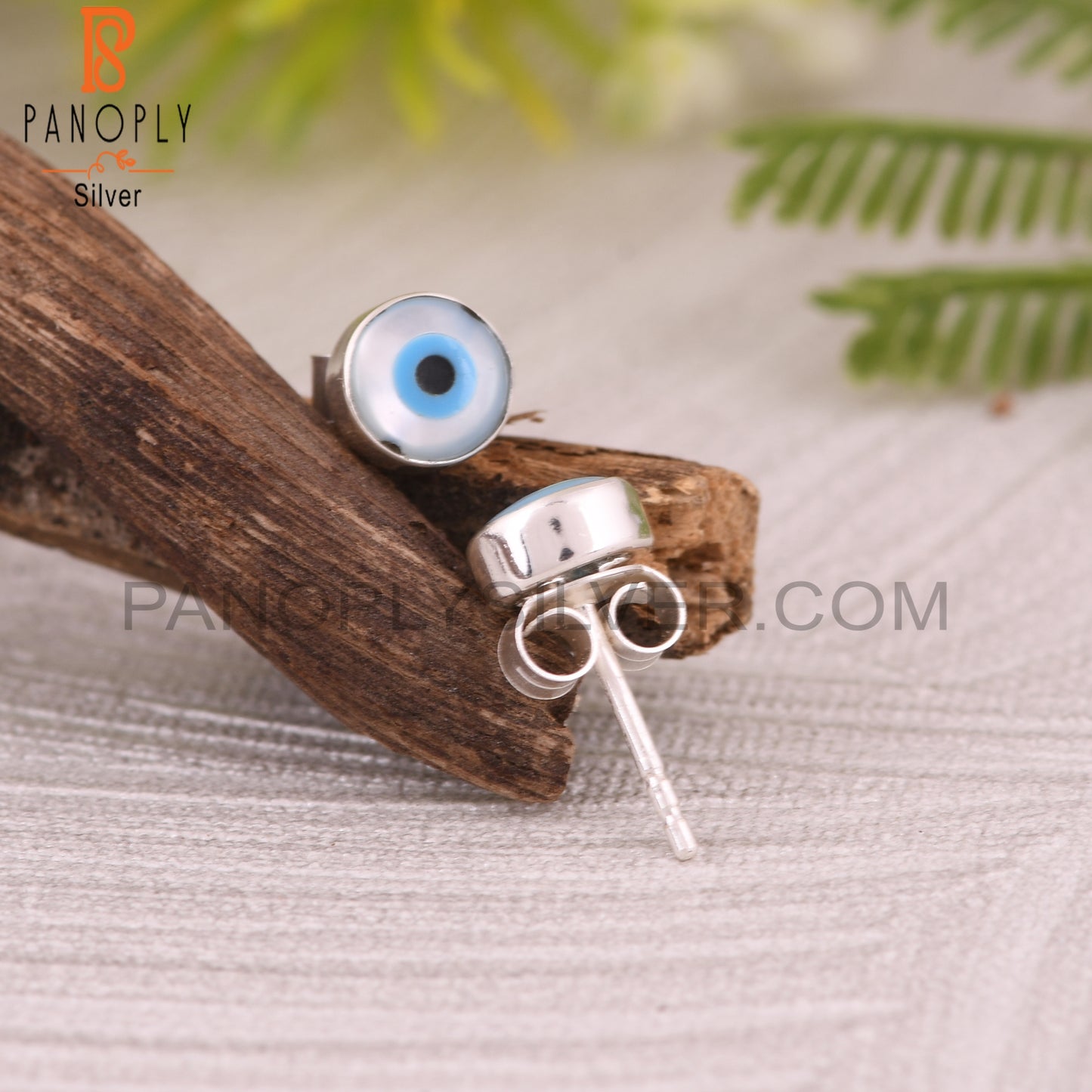 Mother of Pearl Evil Eye 925 Sterling Silver Earrings Studs