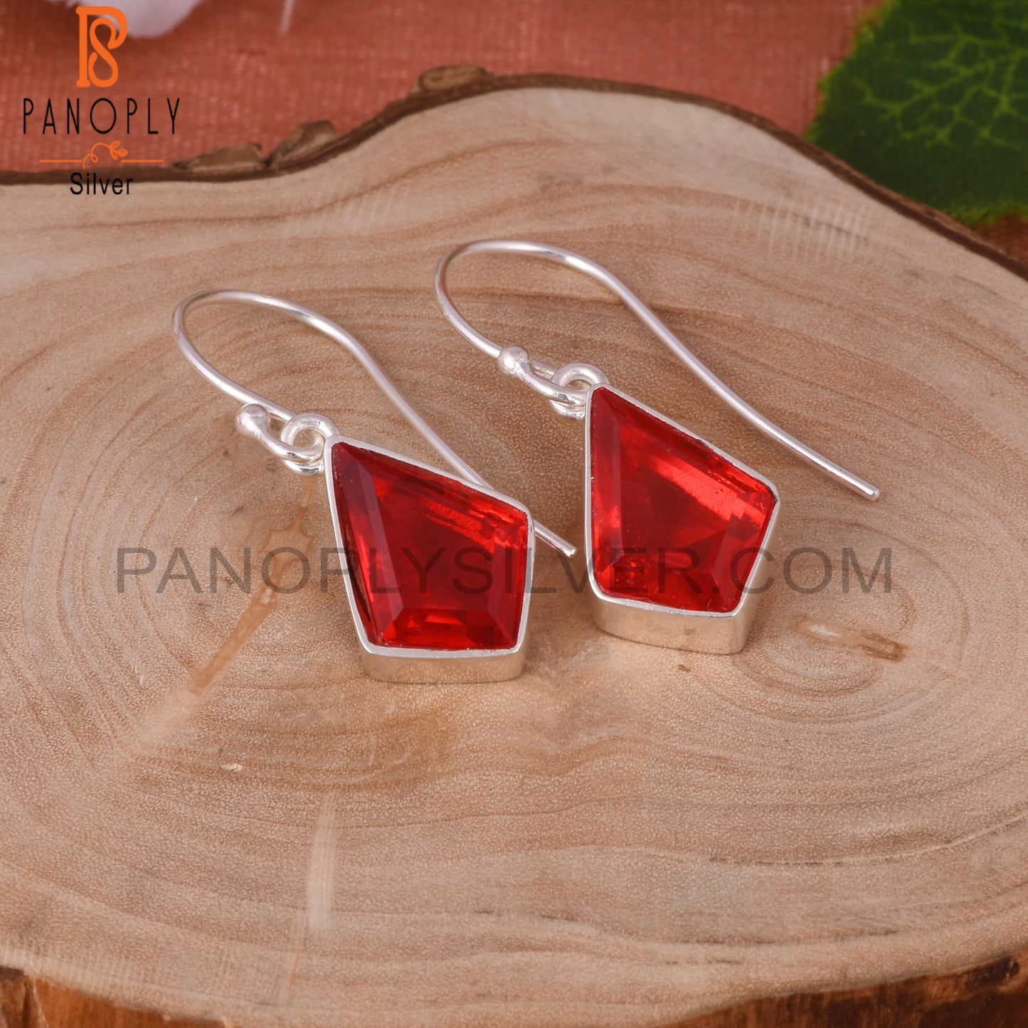 Doublet Garnet Quartz Kite Shape 925 Sterling Silver Earrings