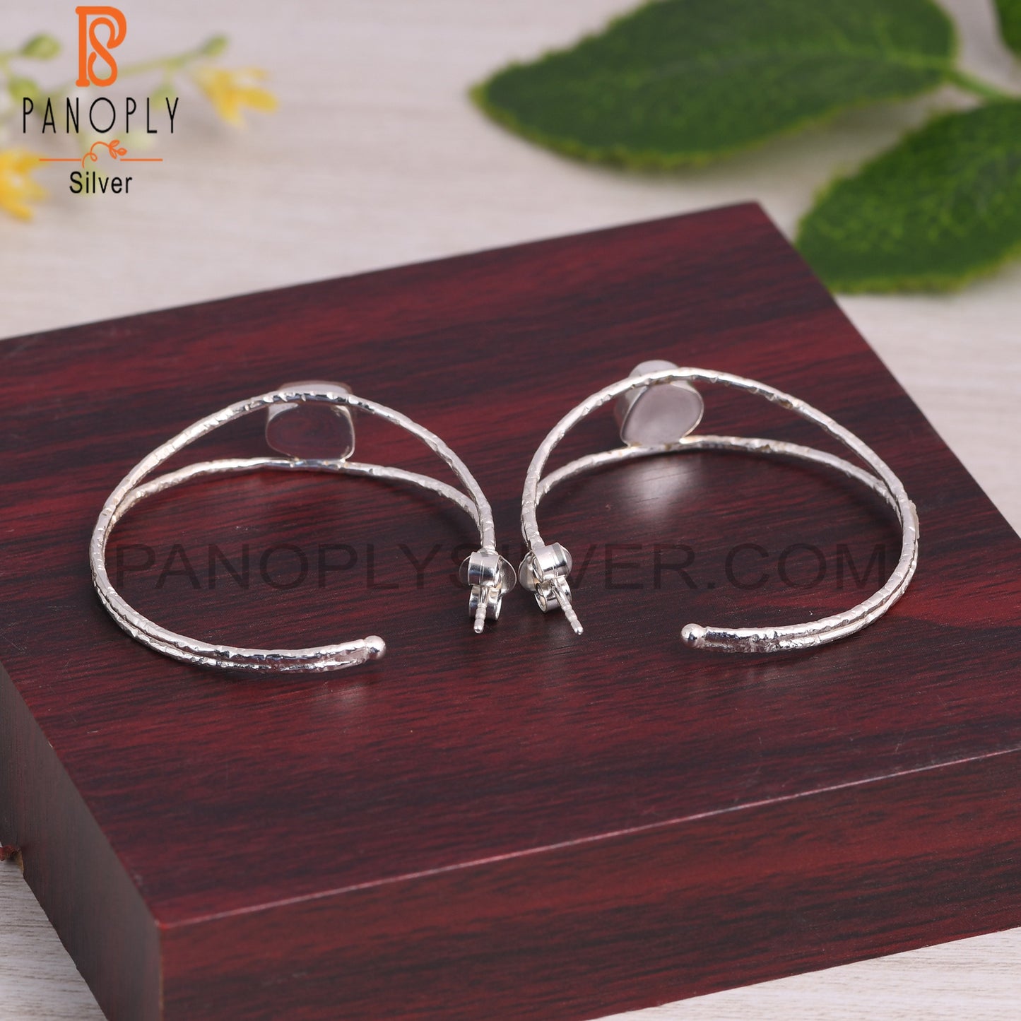 Two Band Rose Quartz Rough 925 Silver Beautiful Earrings