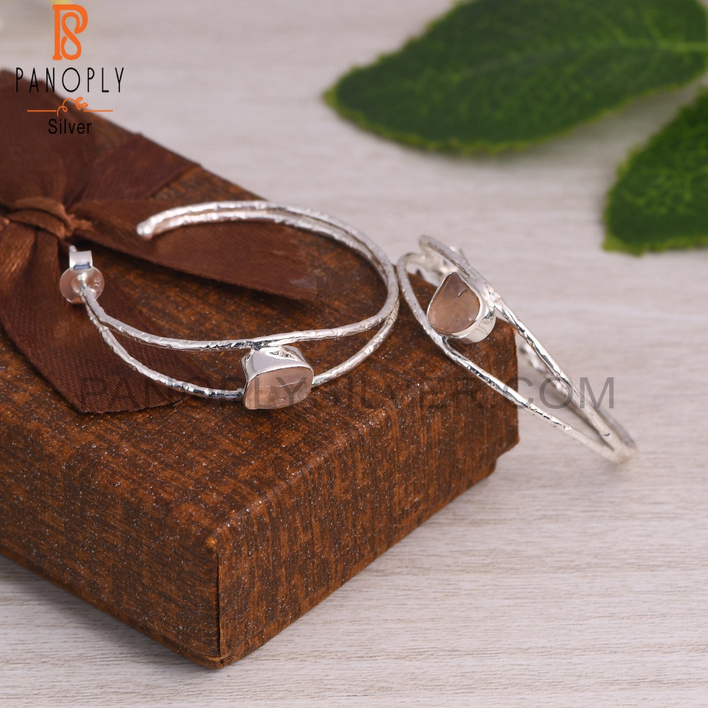 Two Band Rose Quartz Rough 925 Silver Beautiful Earrings