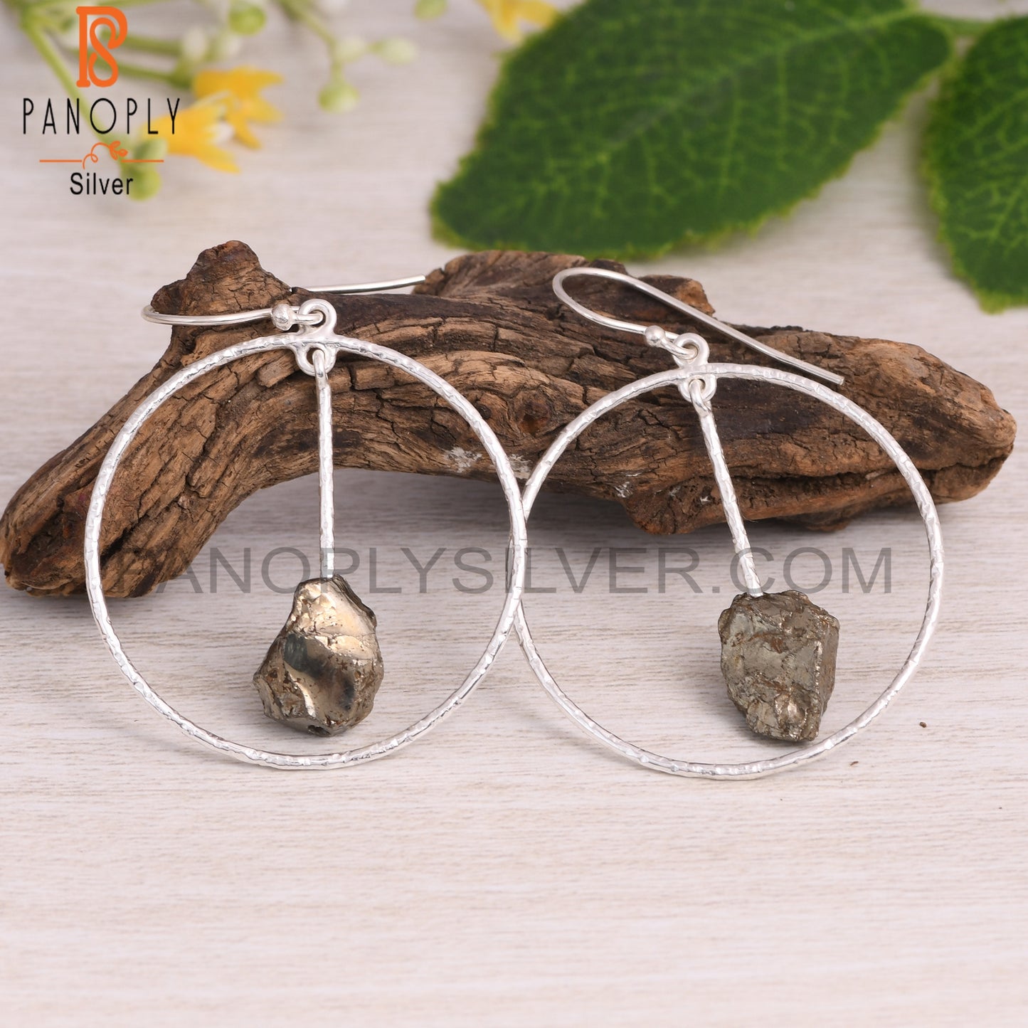 Pretty Pyrite Rough 925 Sterling Silver Dangle Earrings