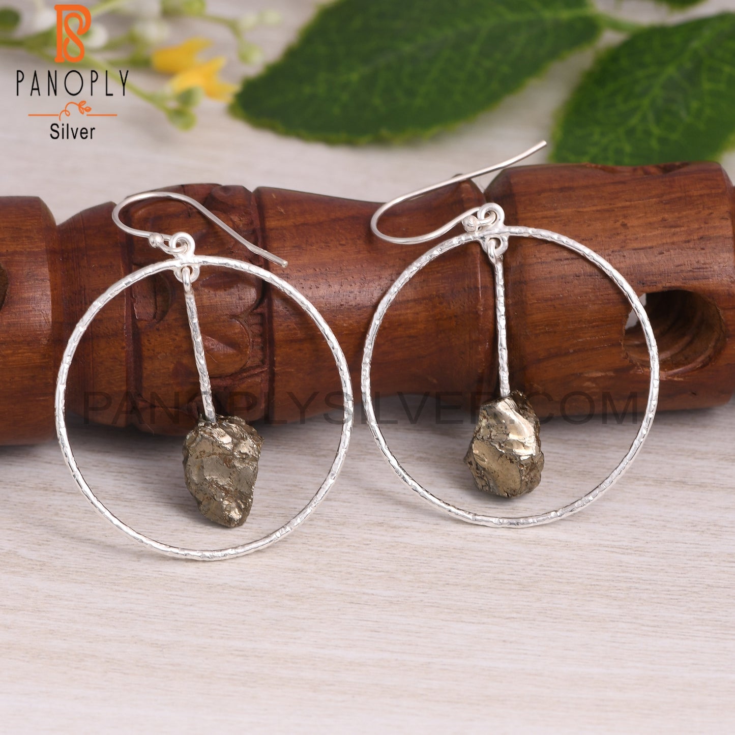 Pretty Pyrite Rough 925 Sterling Silver Dangle Earrings