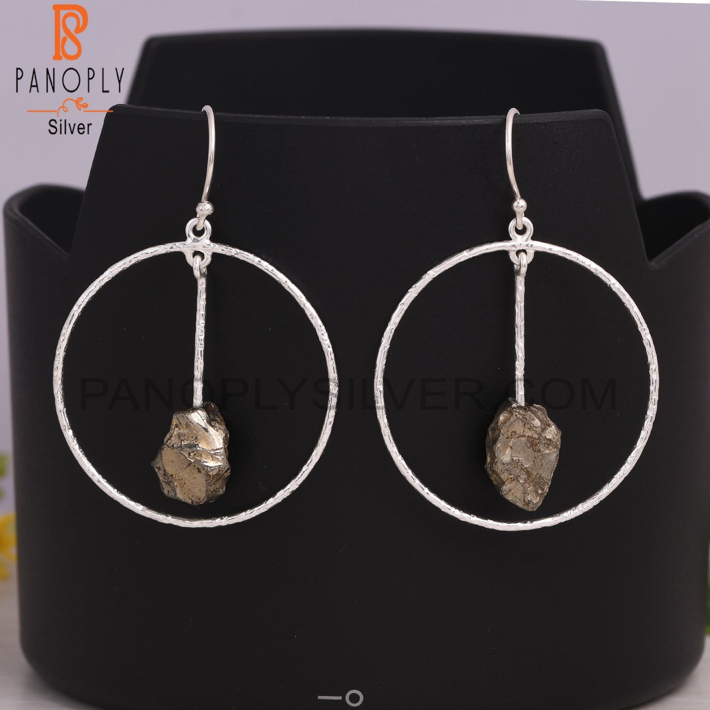 Pretty Pyrite Rough 925 Sterling Silver Dangle Earrings