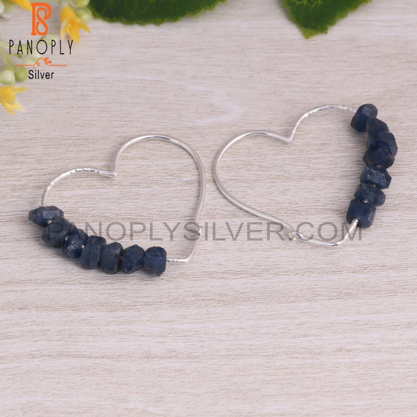 Blue Sapphire Rough 925 Sterling Silver Earrings