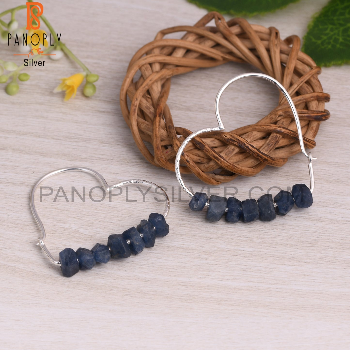 Blue Sapphire Rough 925 Sterling Silver Earrings