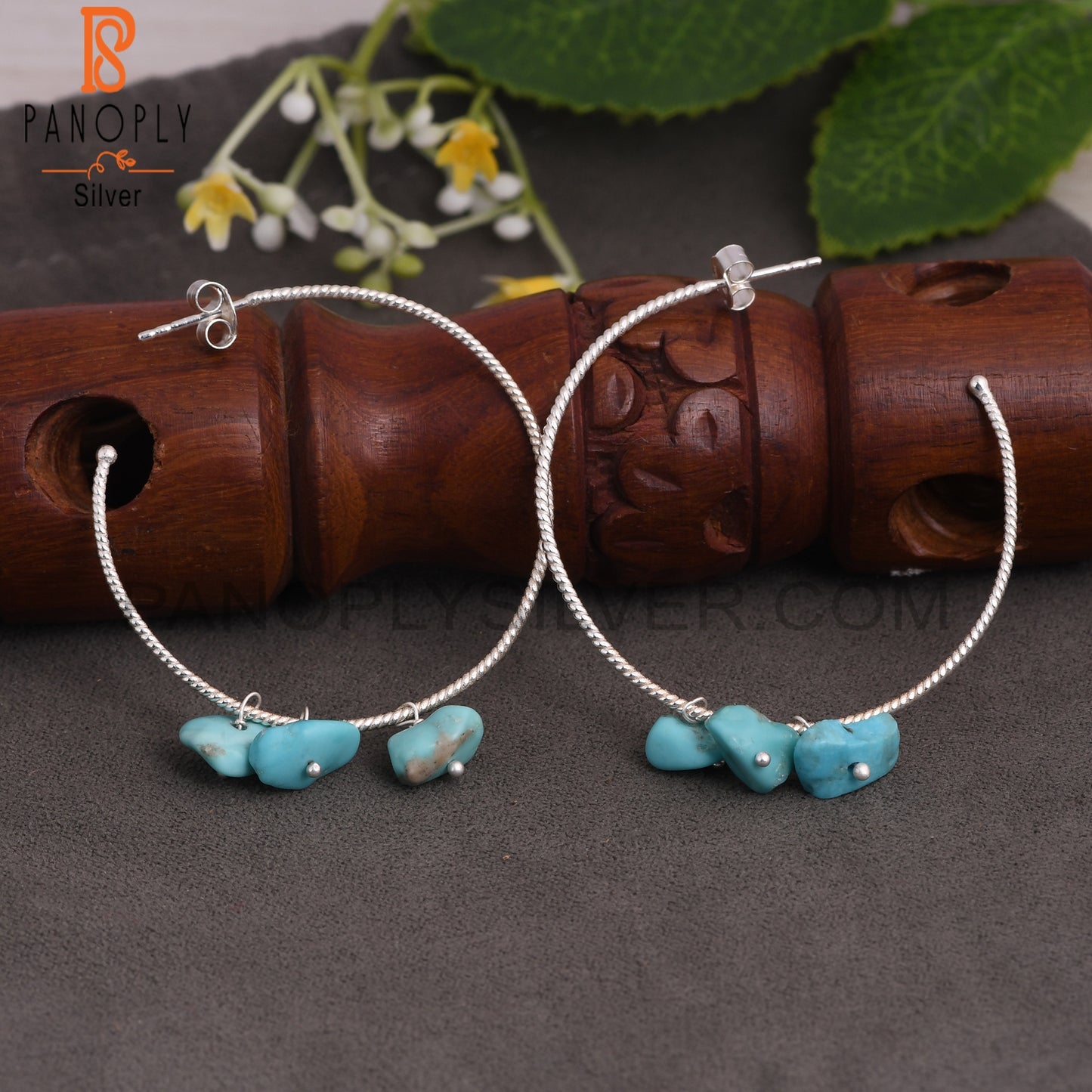 Arizona Turquoise Rough 925 Sterling Silver Twist Earrings