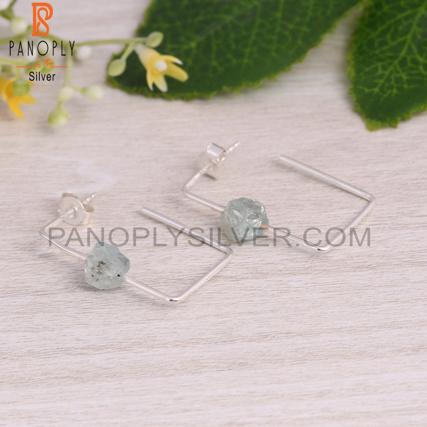 Aquamarine Unshaped Rough 925 Sterling Silver Earrings