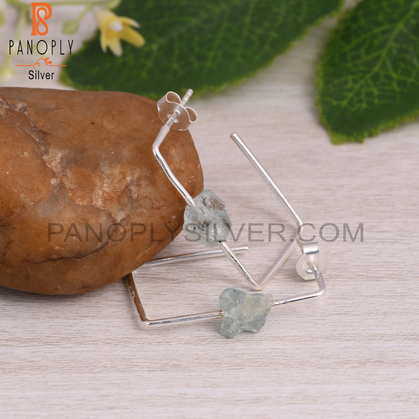 Aquamarine Unshaped Rough 925 Sterling Silver Earrings
