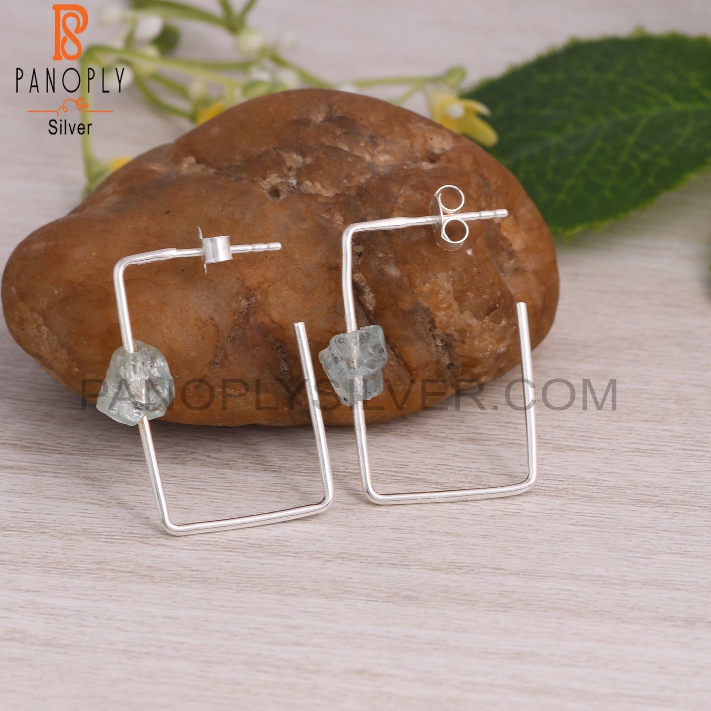 Aquamarine Unshaped Rough 925 Sterling Silver Earrings