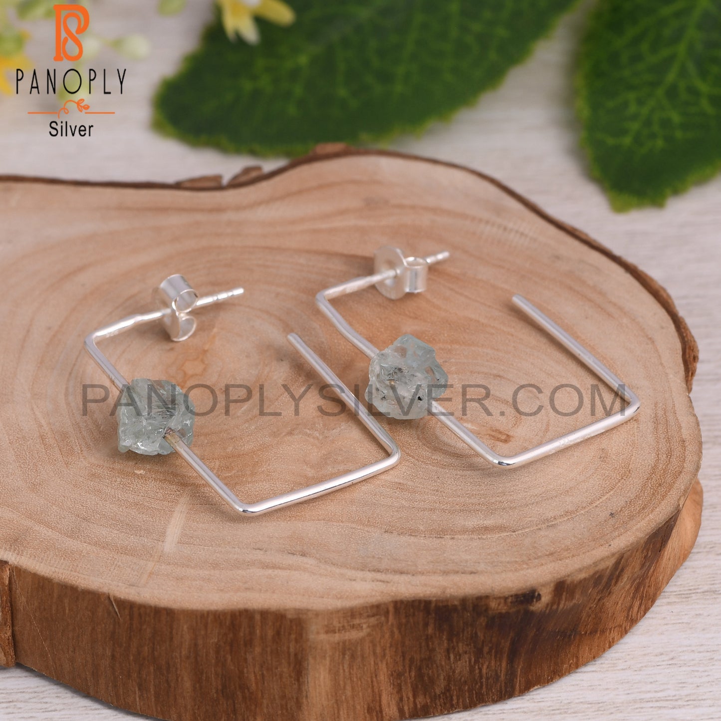 Aquamarine Unshaped Rough 925 Sterling Silver Earrings