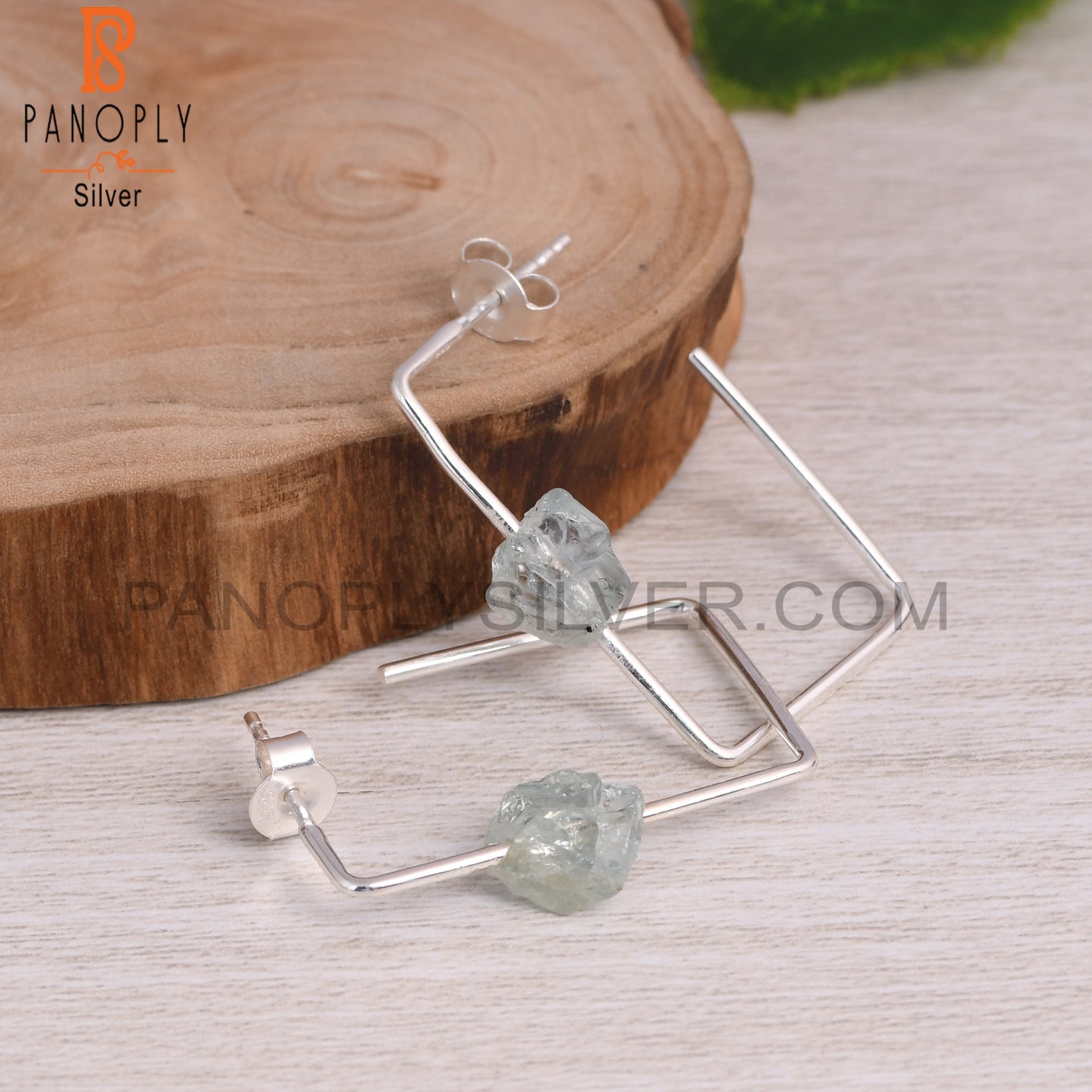 Aquamarine Unshaped Rough 925 Sterling Silver Earrings
