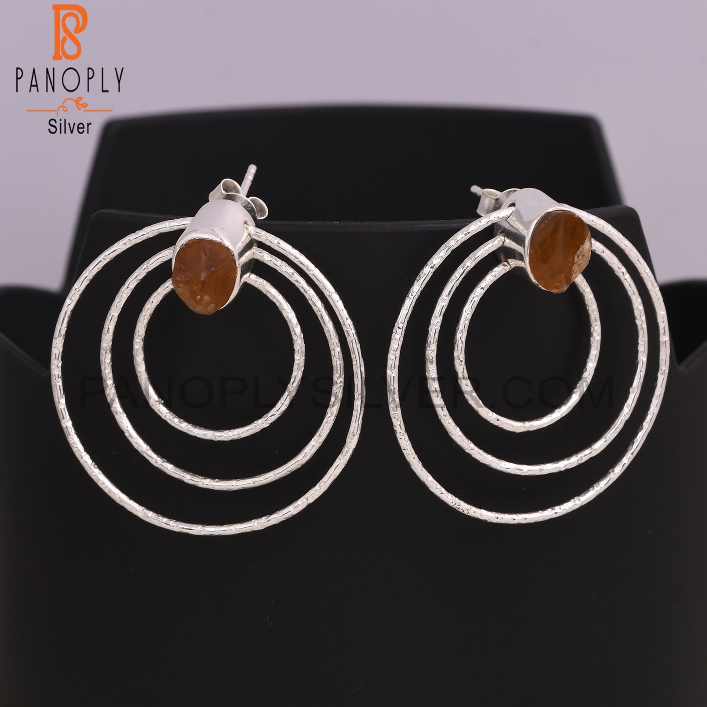 Citrine 925 Sterling Silver 3 Circle Round Party Earrings