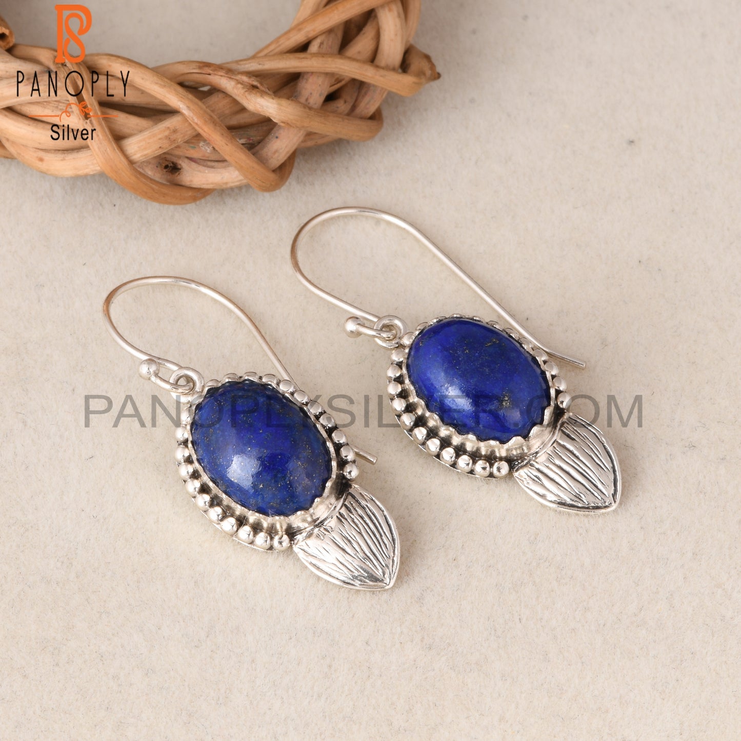 Lapis Oval Shape 925 Sterling Silver Earrings