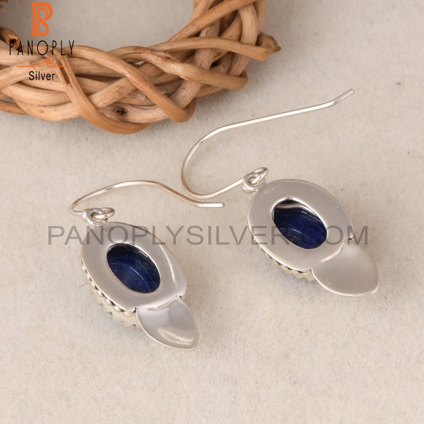 Lapis Oval Shape 925 Sterling Silver Earrings