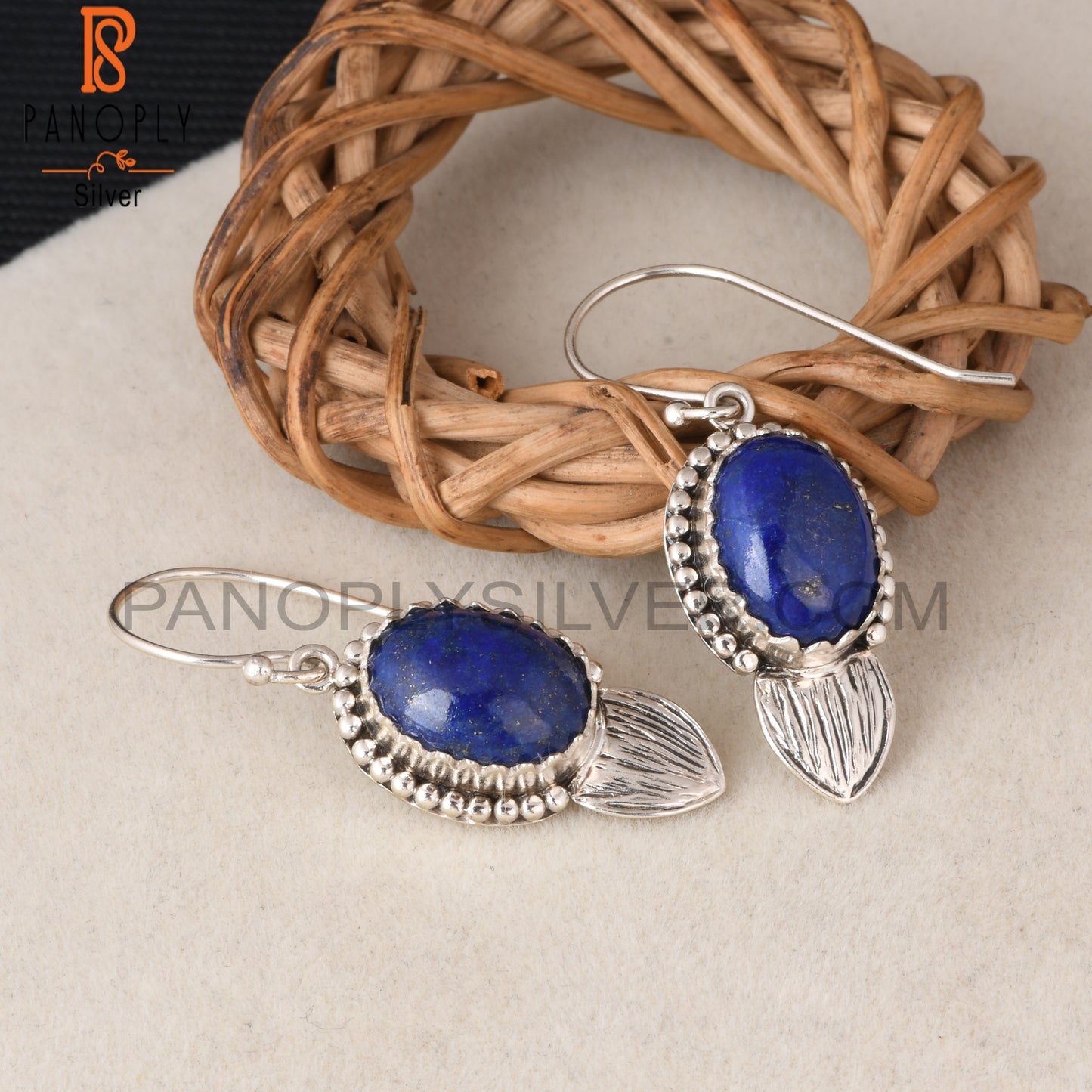 Lapis Oval Shape 925 Sterling Silver Earrings