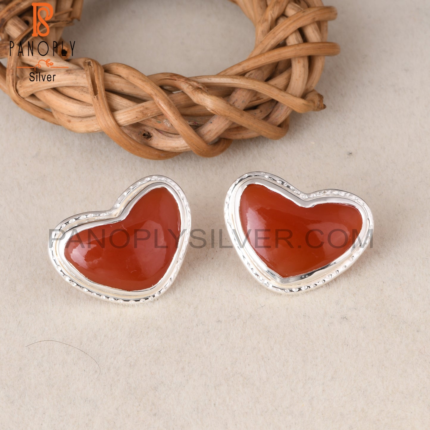 Red Onyx 925 Sterling Silver Heart Shape Earrings