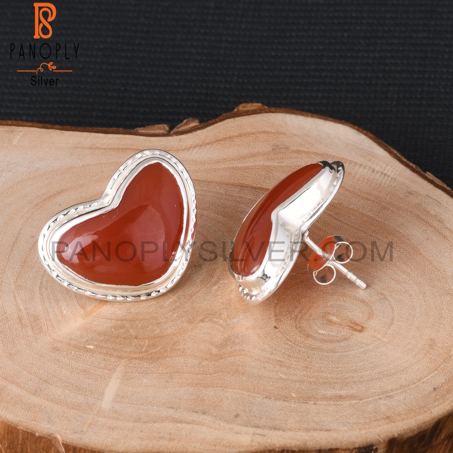 Red Onyx 925 Sterling Silver Heart Shape Earrings