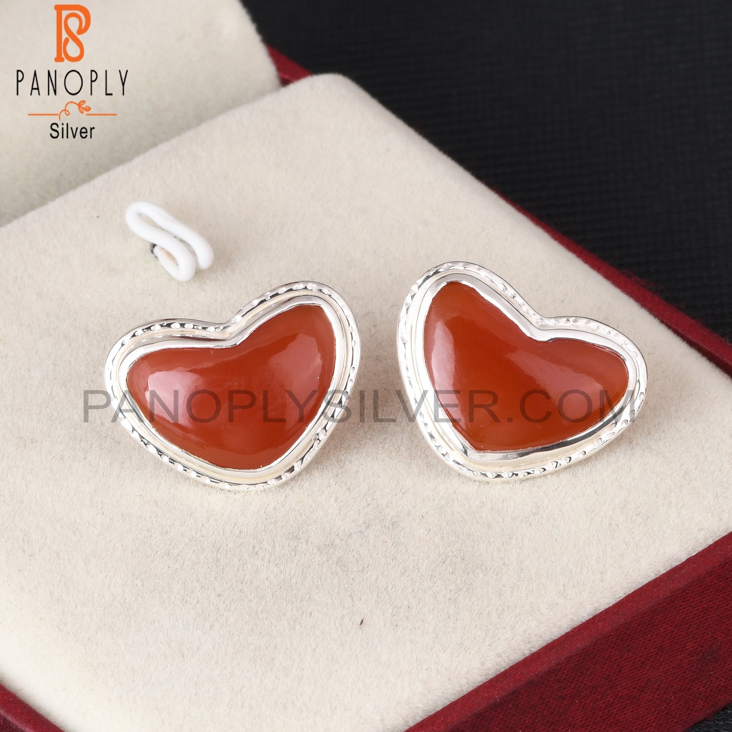 Red Onyx 925 Sterling Silver Heart Shape Earrings