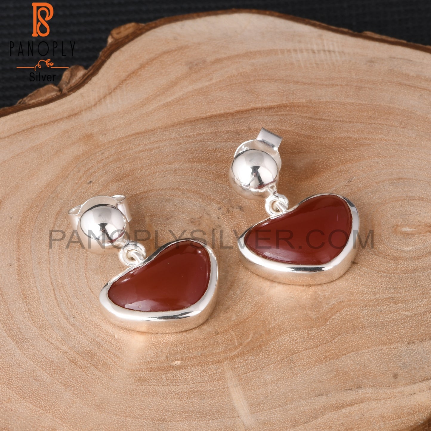 Red Onyx Heart Shape 925 Sterling Silver Earrings