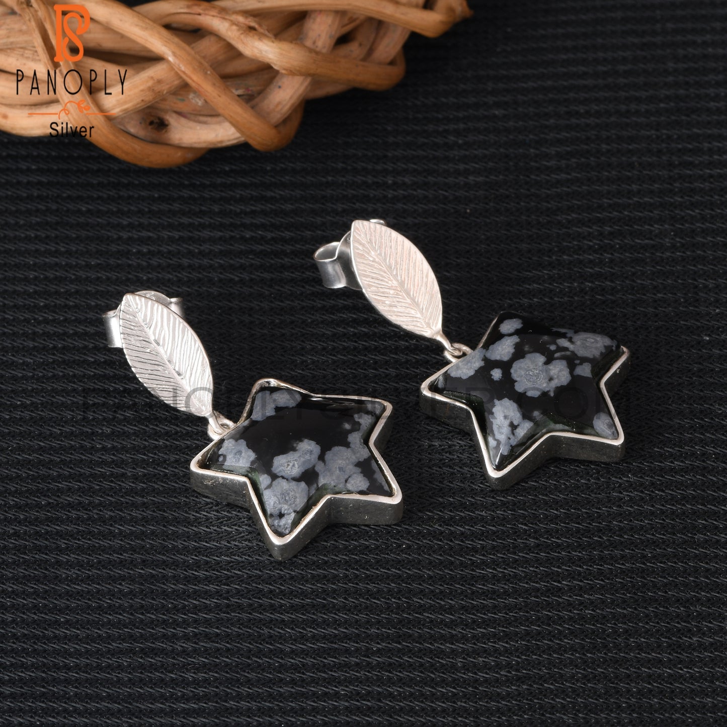 Snowflake Obsidian Star 925 Sterling Silver Drop Earrings