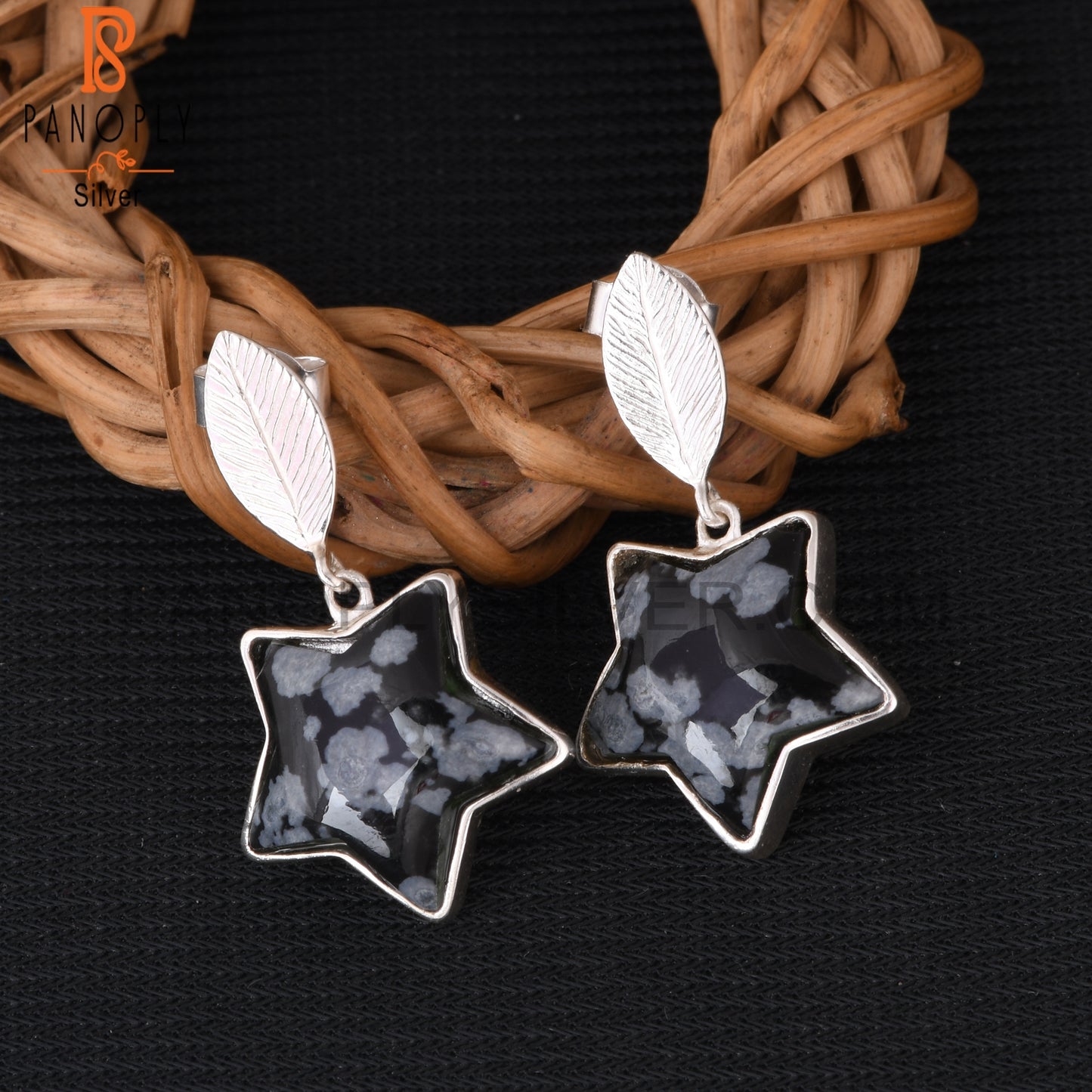 Snowflake Obsidian Star 925 Sterling Silver Drop Earrings