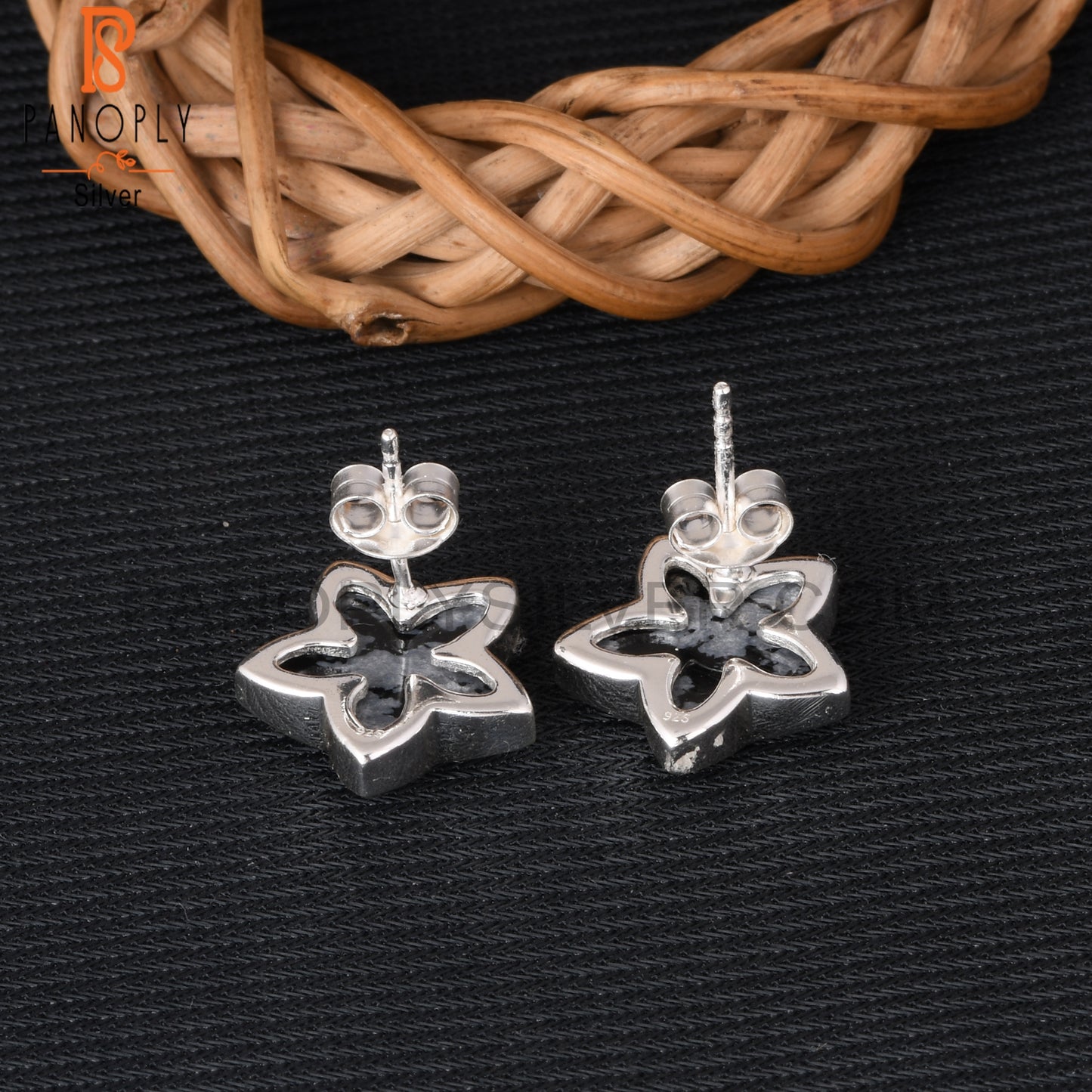 Snowflake Obsidian Moonflower 925 Silver Stud Earrings