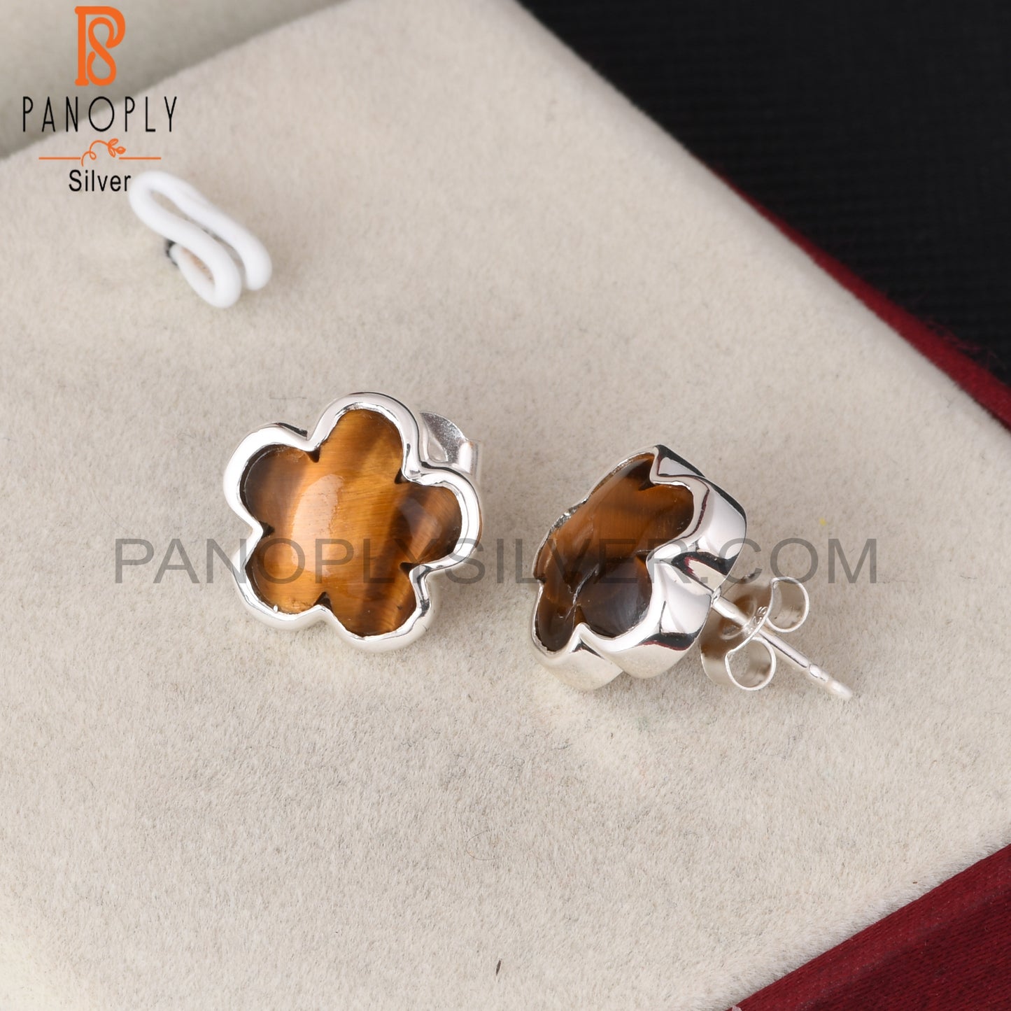 Sunflower Tiger Eye Yellow 925 Sterling Silver Stud Earrings