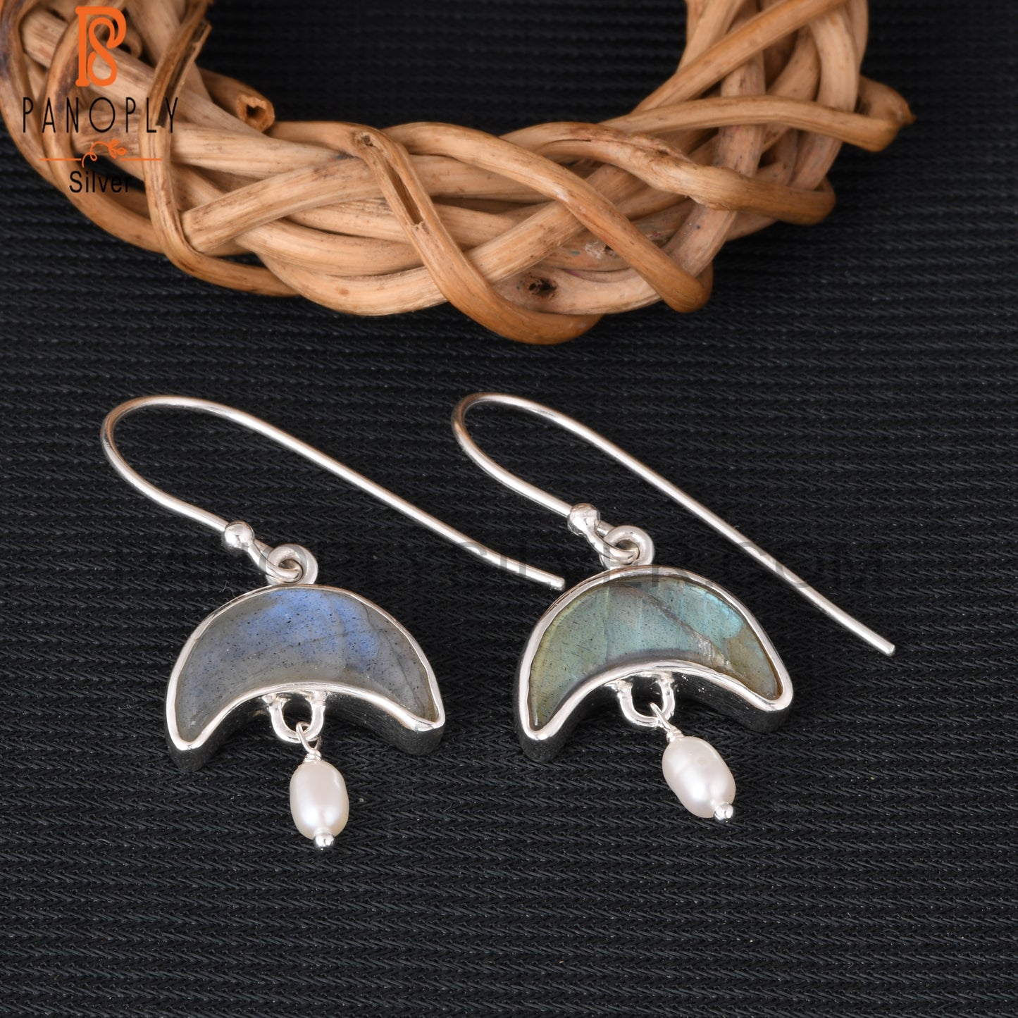 Labradorite & Pearl 925 Sterling Silver Dangle Earrings