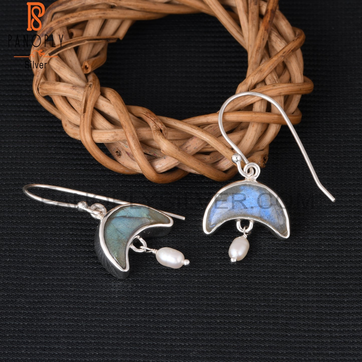 Labradorite & Pearl 925 Sterling Silver Dangle Earrings