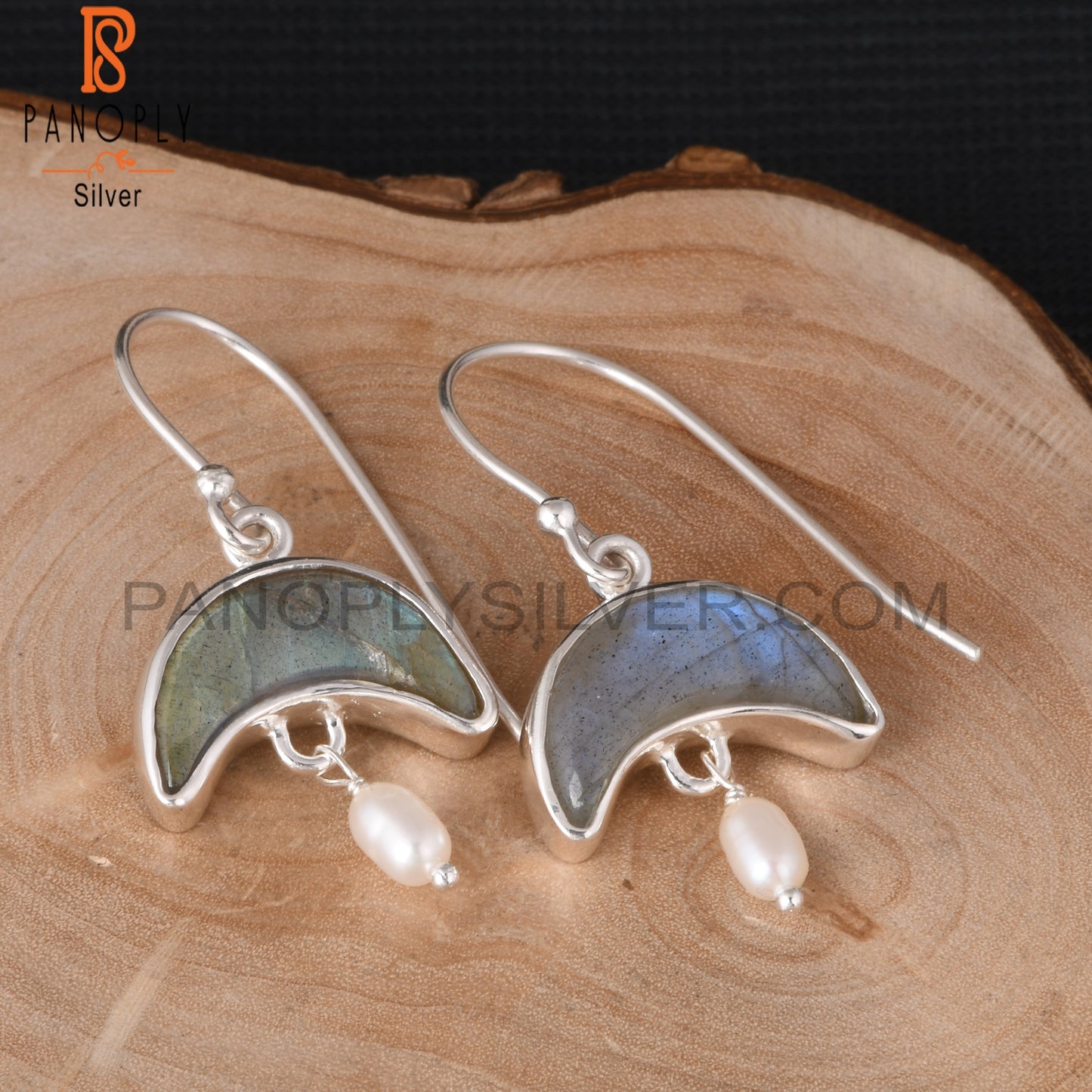 Labradorite & Pearl 925 Sterling Silver Dangle Earrings