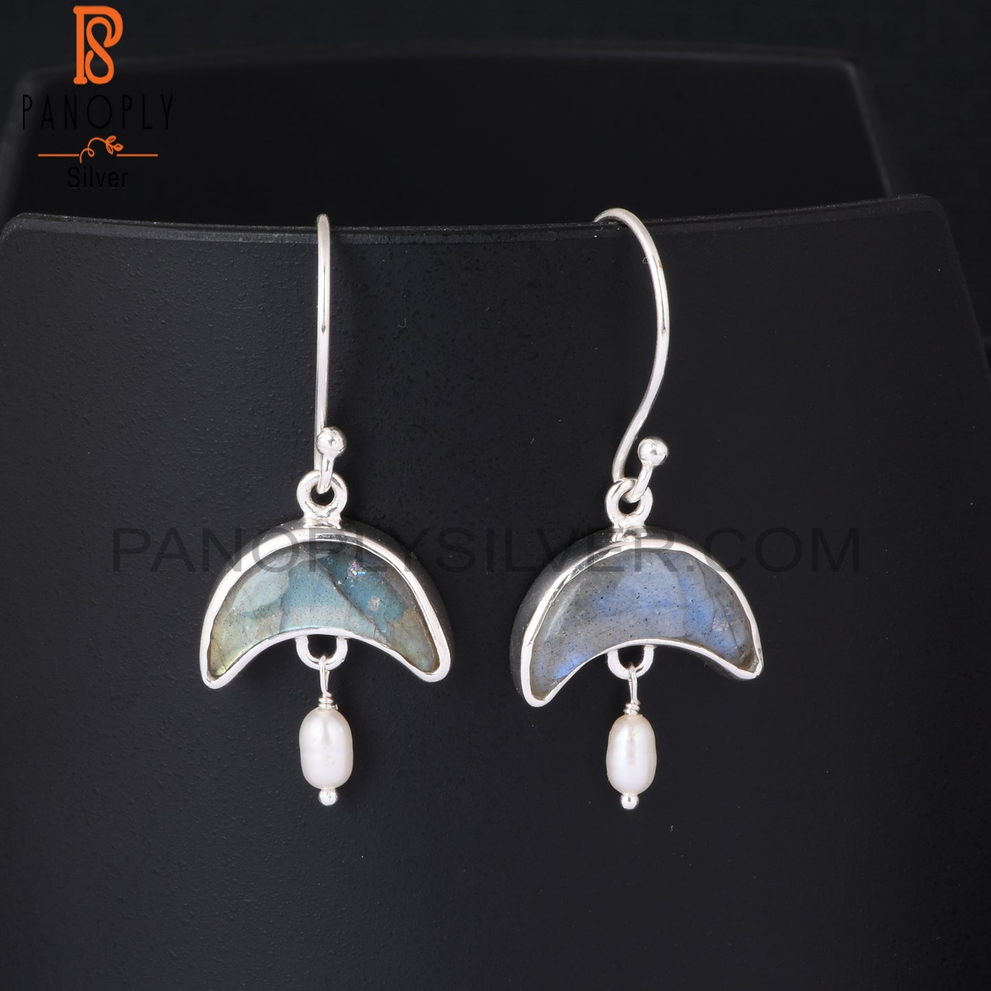 Labradorite & Pearl 925 Sterling Silver Dangle Earrings